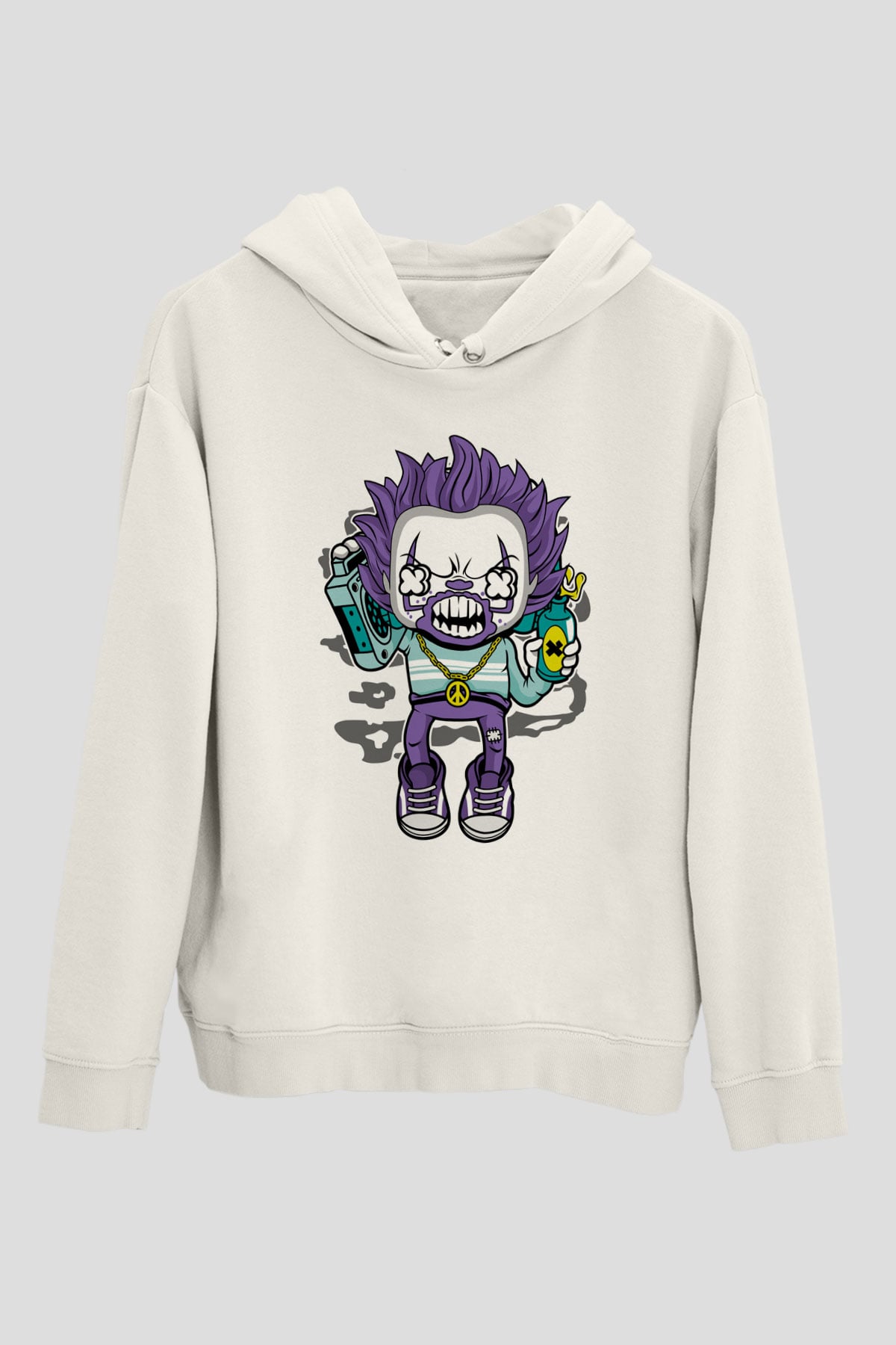 Pennywise Boombox Baskılı Beyaz Unisex Hoodie