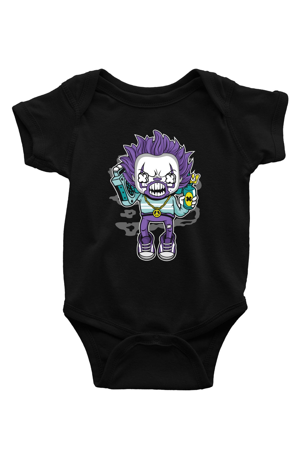 Pennywise Boombox Baskılı Siyah Bebek Body - Zıbın