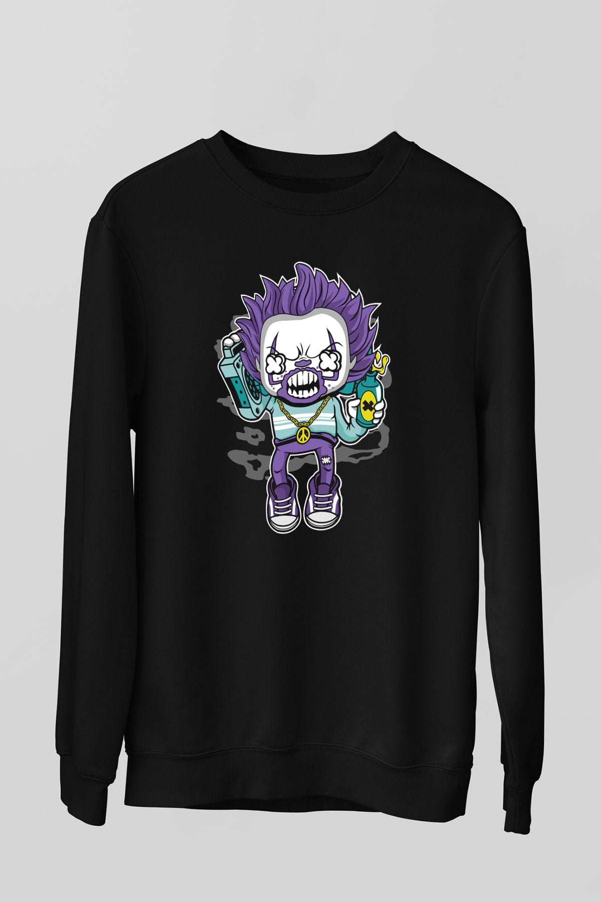 Pennywise Boombox Baskılı Siyah Unisex Sweatshirt