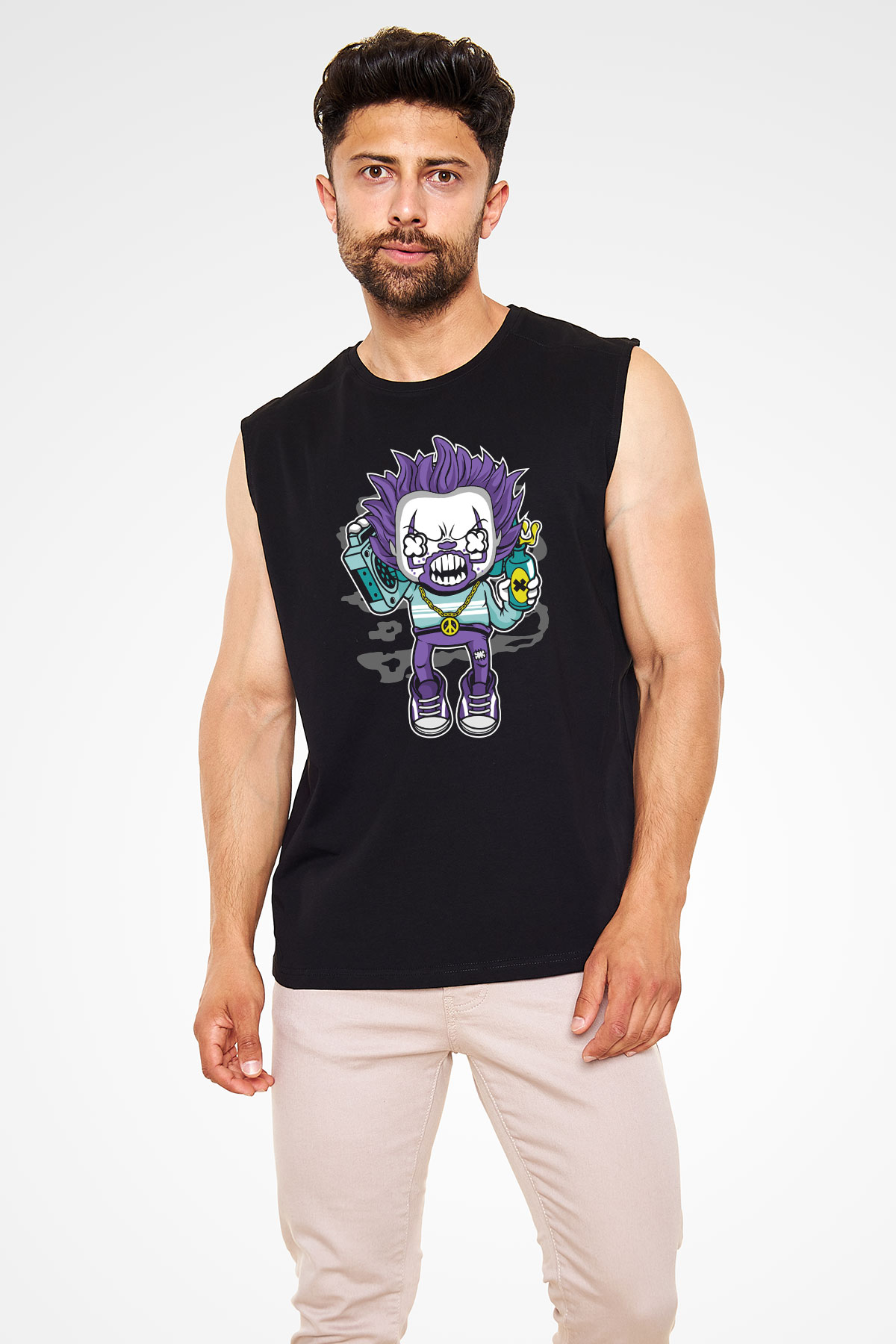 Pennywise Boombox Baskılı Siyah Unisex Kolsuz Tişört