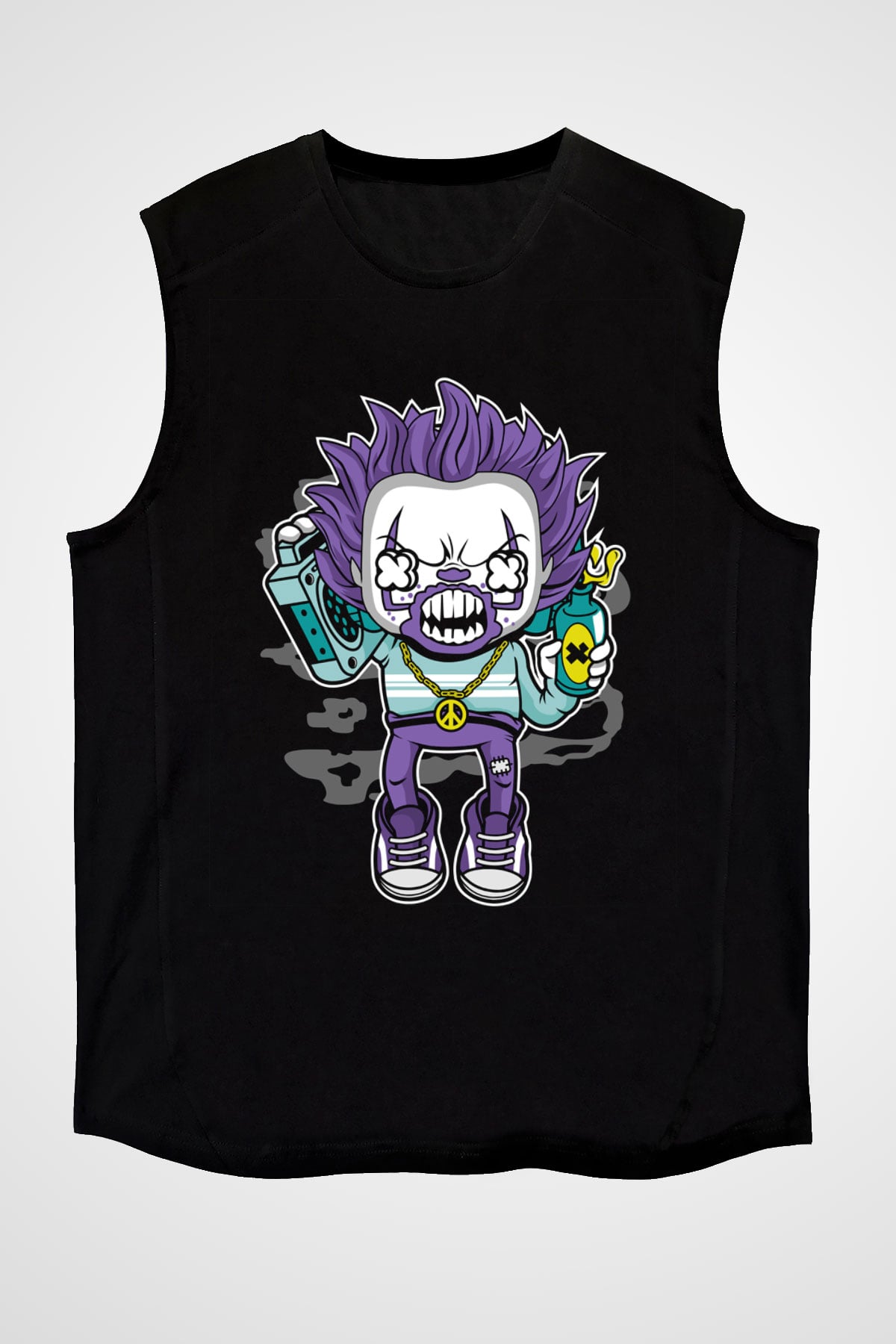 Pennywise Boombox Baskılı Siyah Unisex Kolsuz Tişört