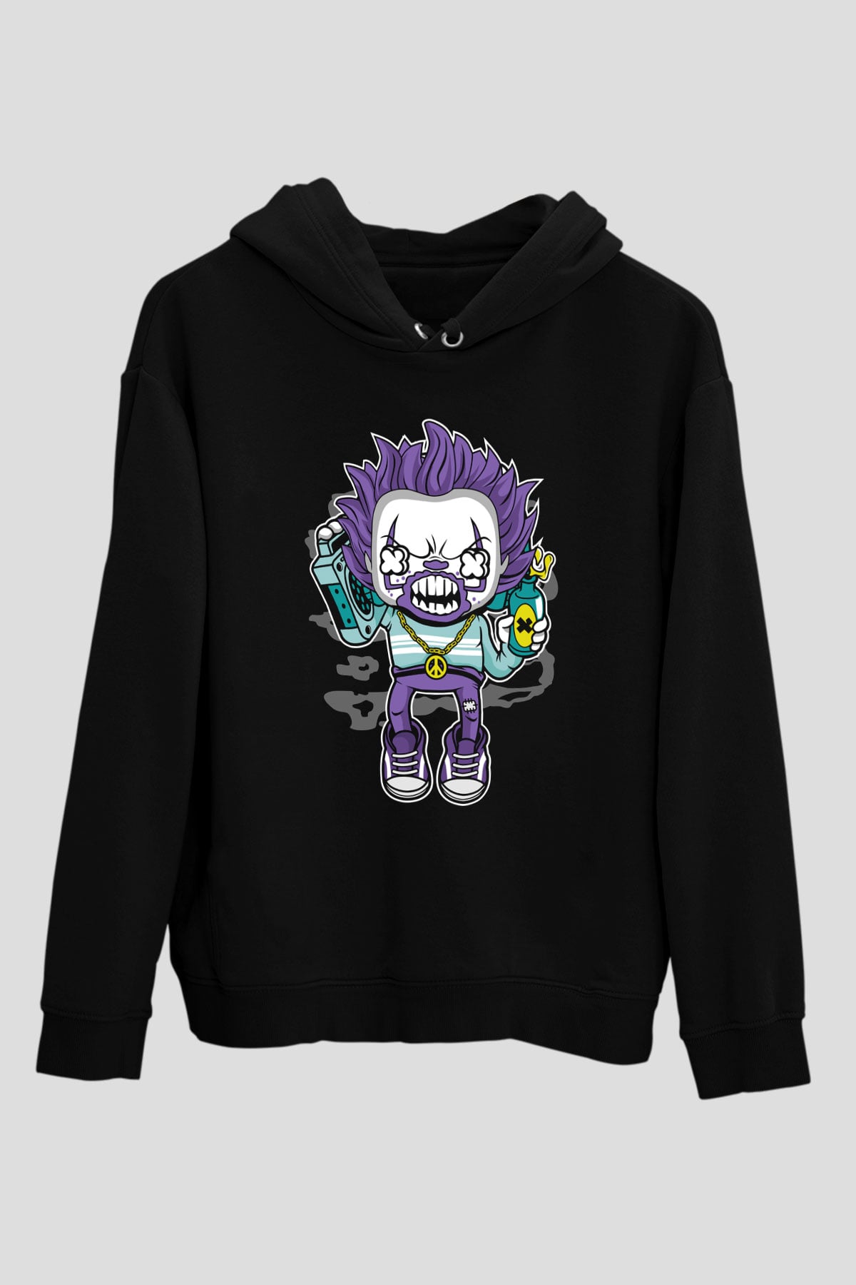 Pennywise Boombox Baskılı Siyah Unisex Hoodie