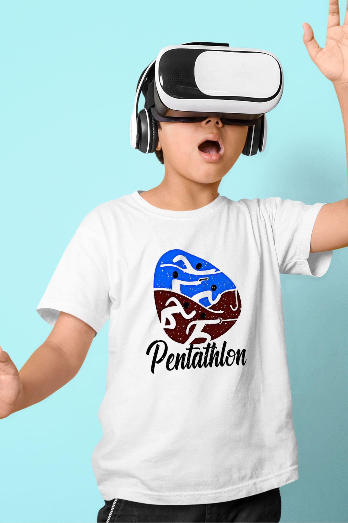 Pentathlon Baskılı Unisex Beyaz Çocuk Tişört - Tshirt
