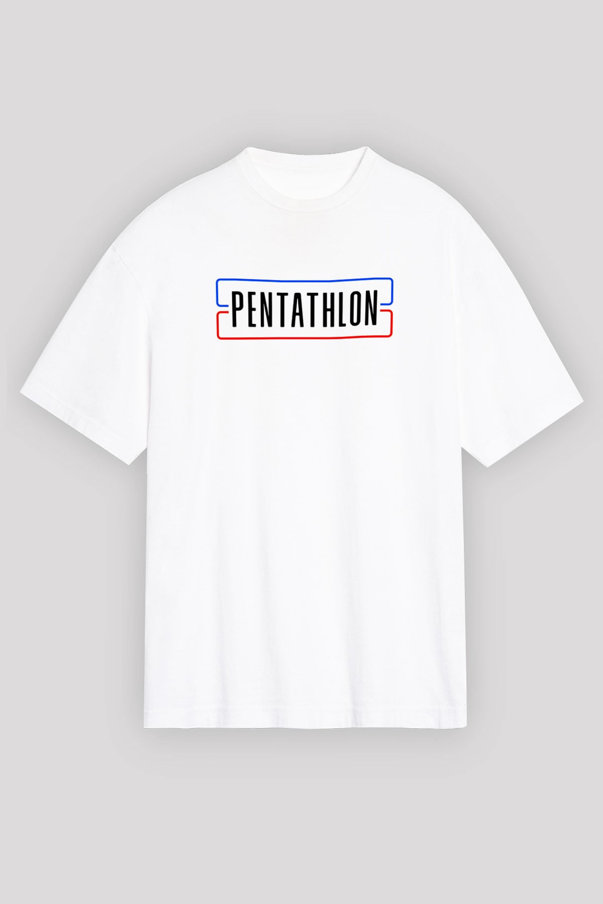 Pentathlon Baskılı Unisex Beyaz Oversize Tişört - Tshirt