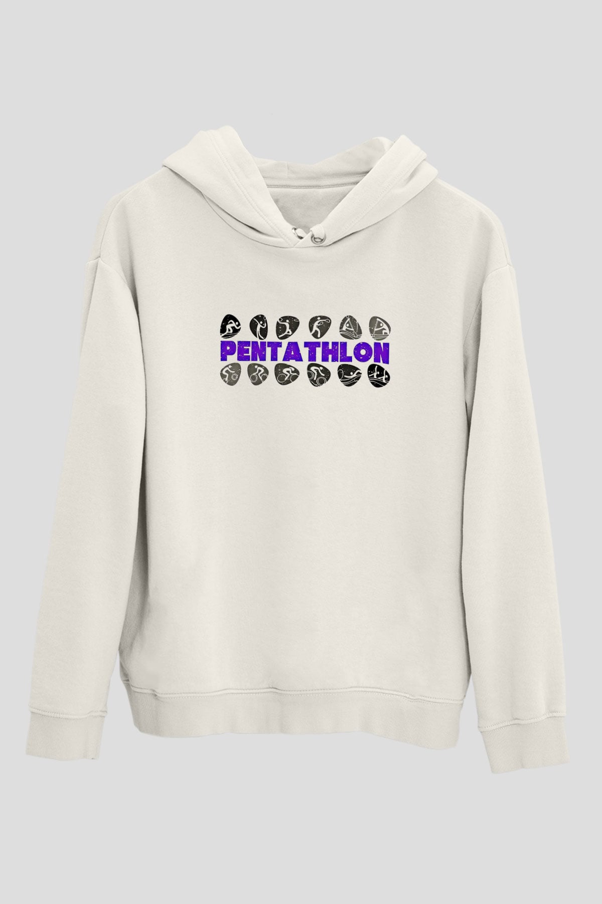 Pentathlon Baskılı Unisex Ekru Hoodie