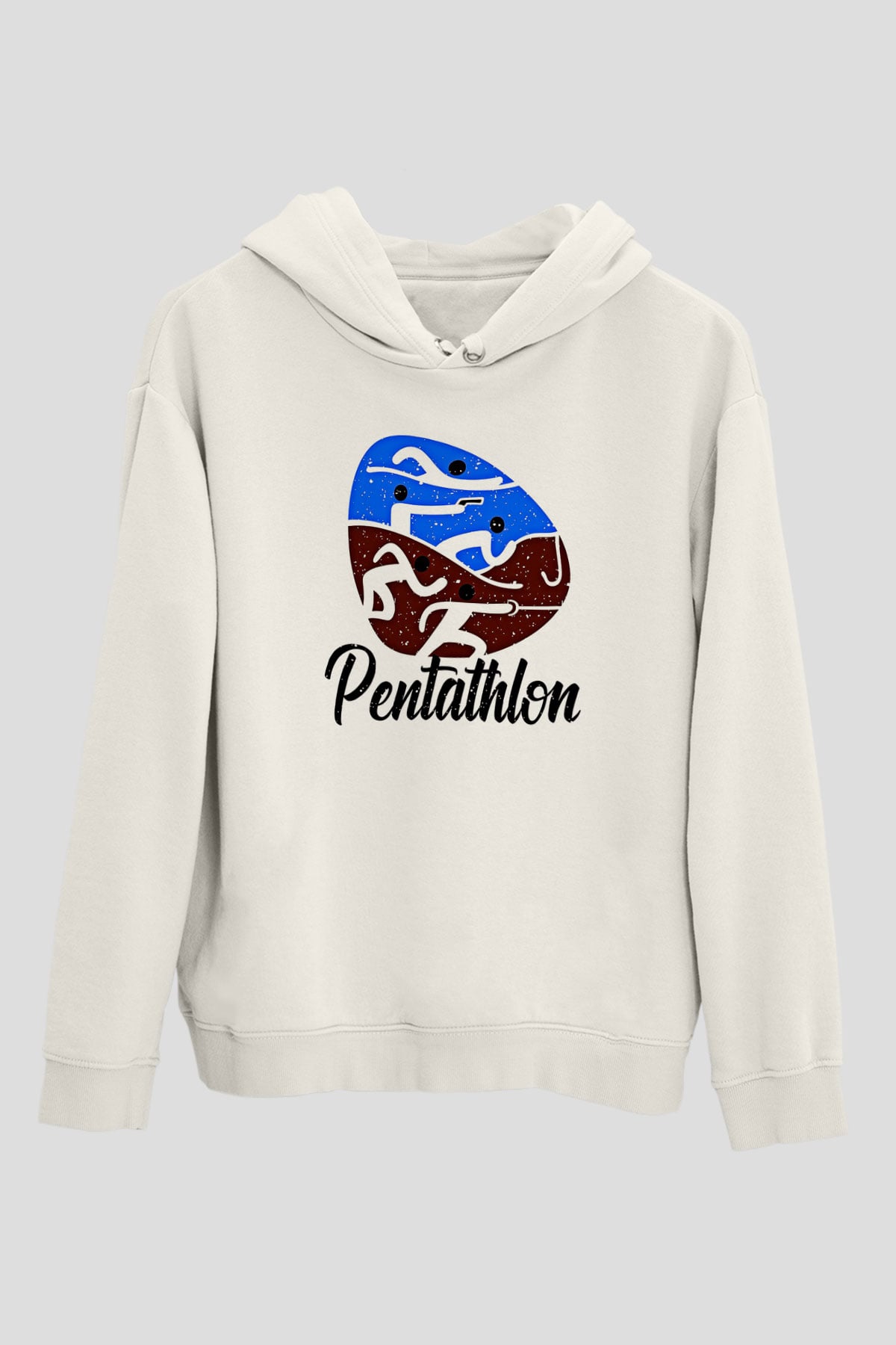 Pentathlon Baskılı Unisex Ekru Hoodie