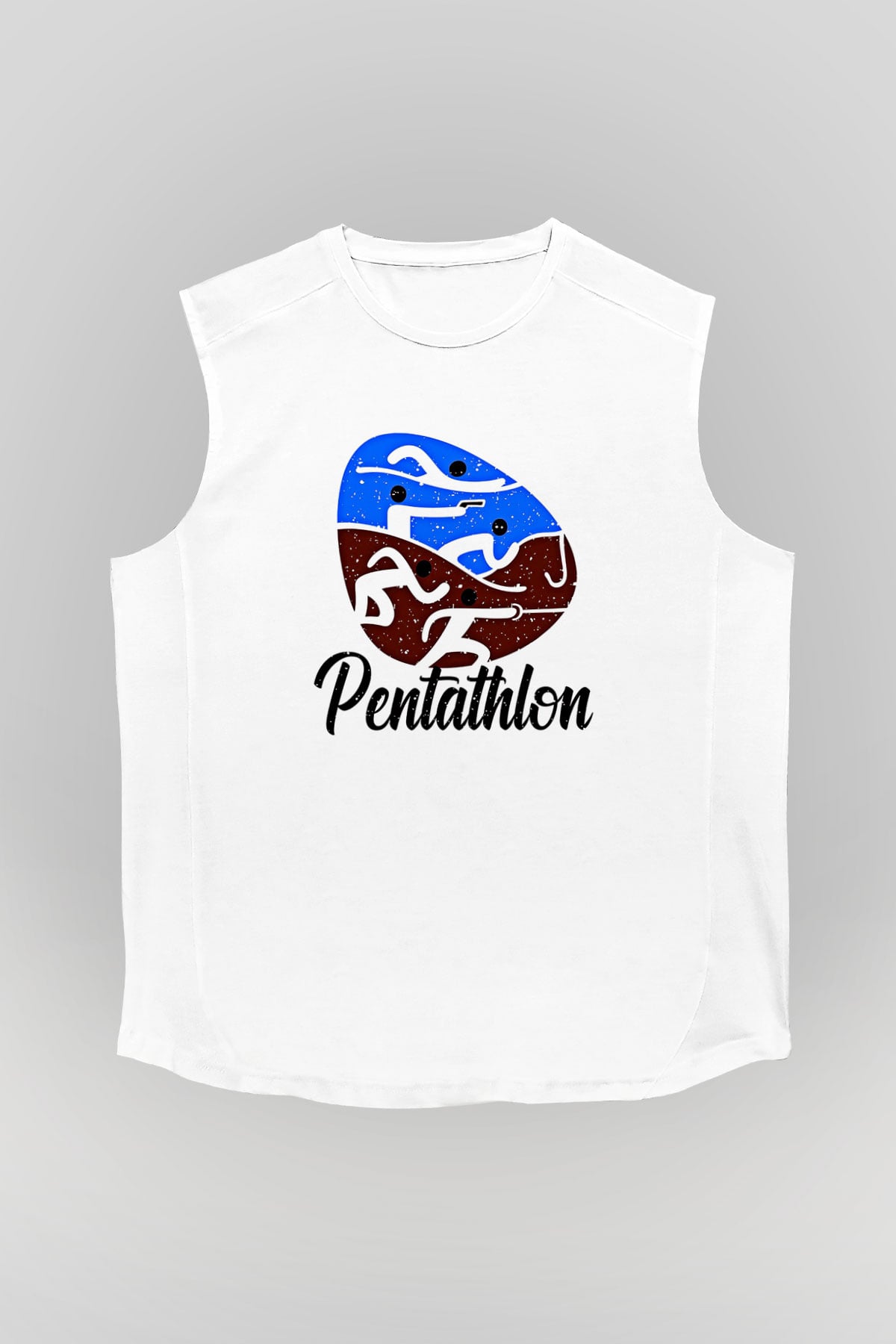 Pentathlon Baskılı Unisex Kolsuz Beyaz Tişört