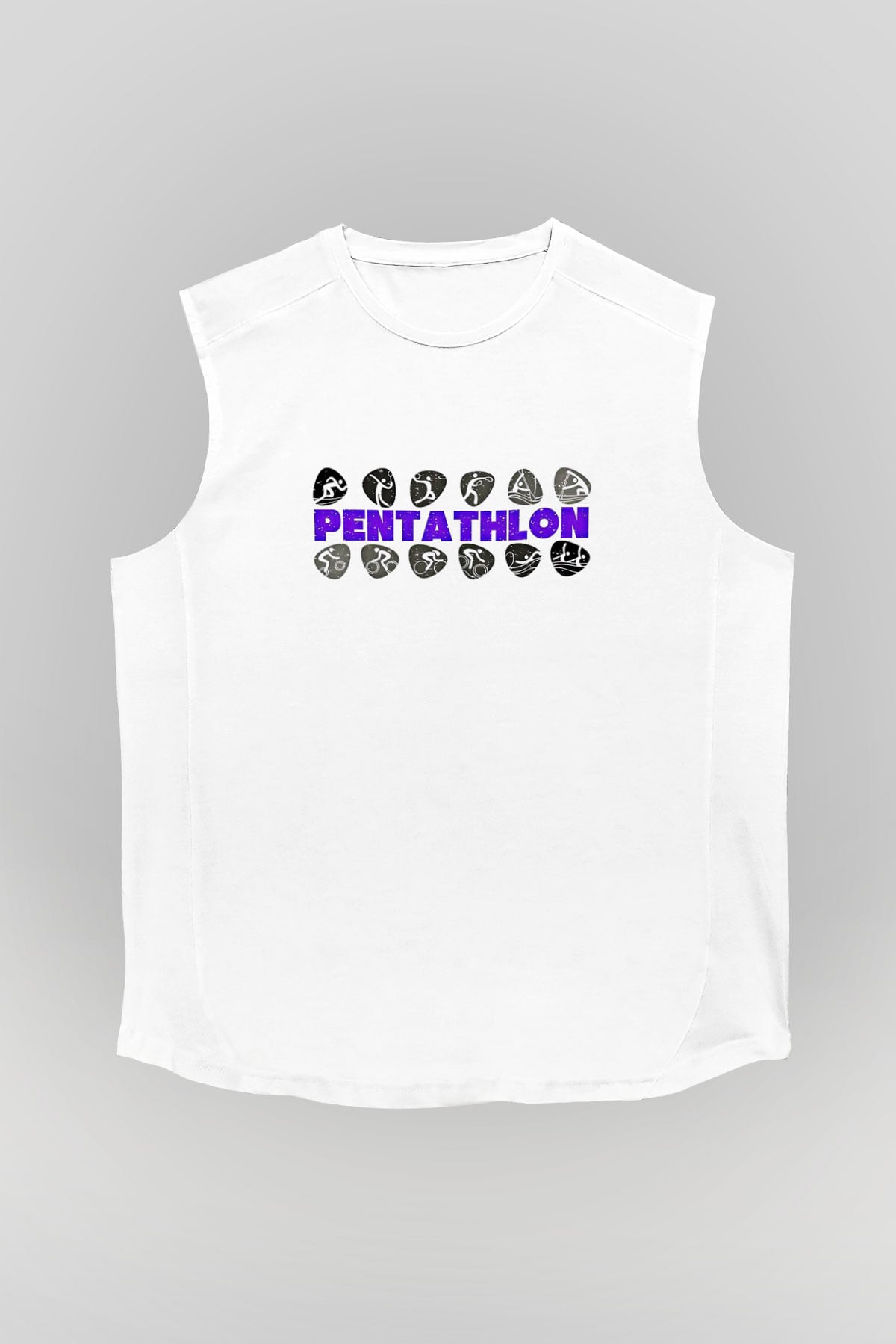 Pentathlon Baskılı Unisex Kolsuz Beyaz Tişört