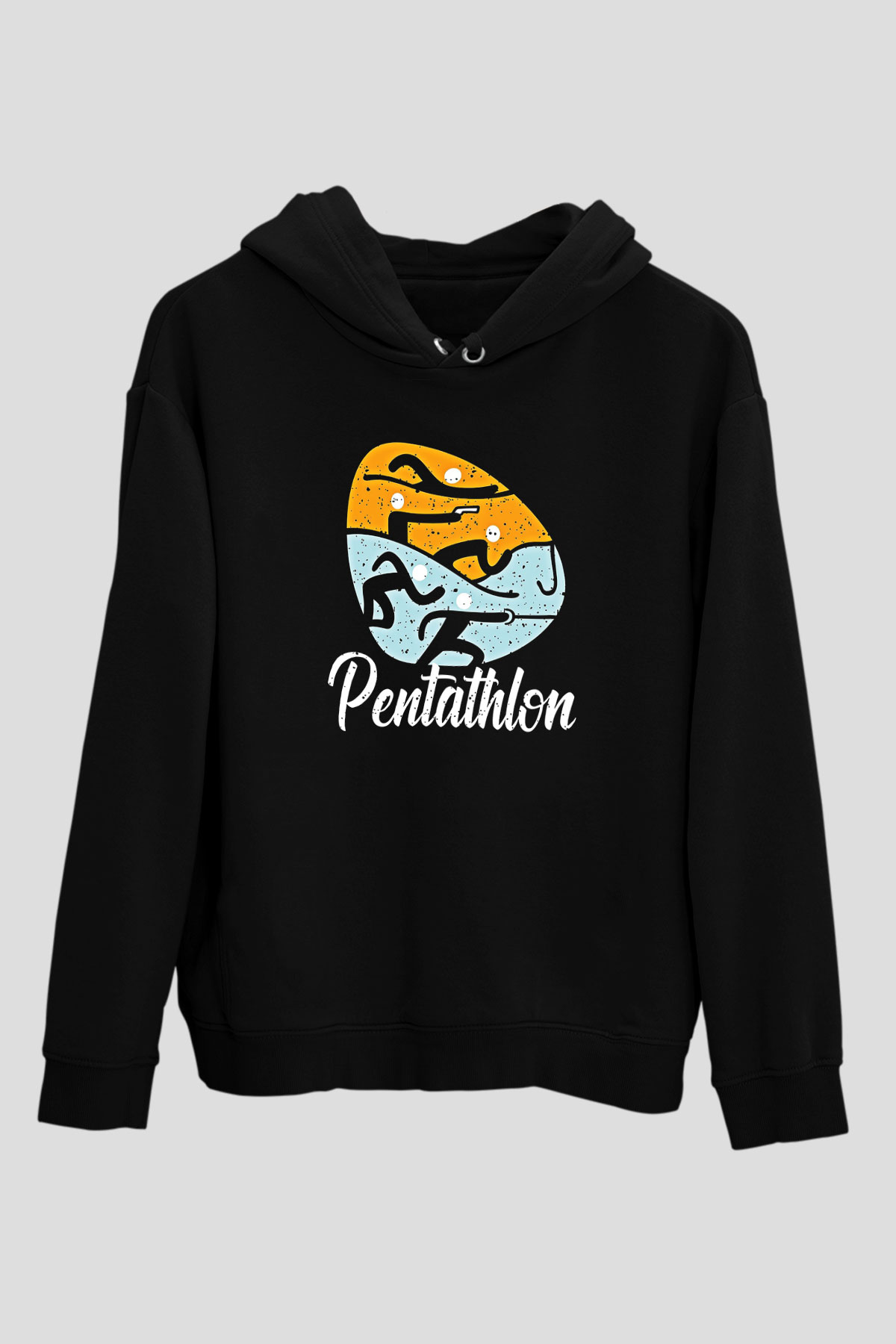 Pentathlon Baskılı Unisex Siyah Kapüşonlu Sweatshirt