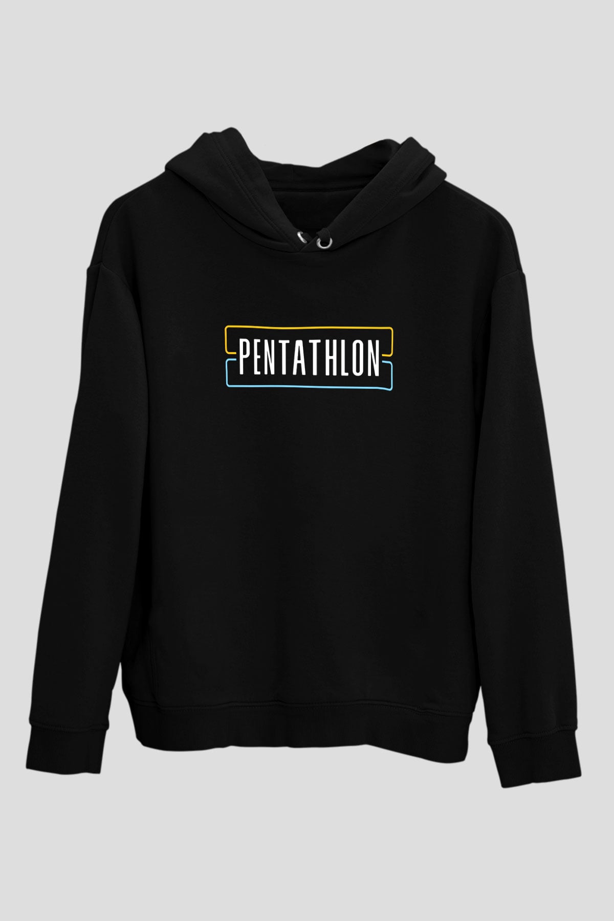 Pentathlon Baskılı Unisex Siyah Kapüşonlu Sweatshirt
