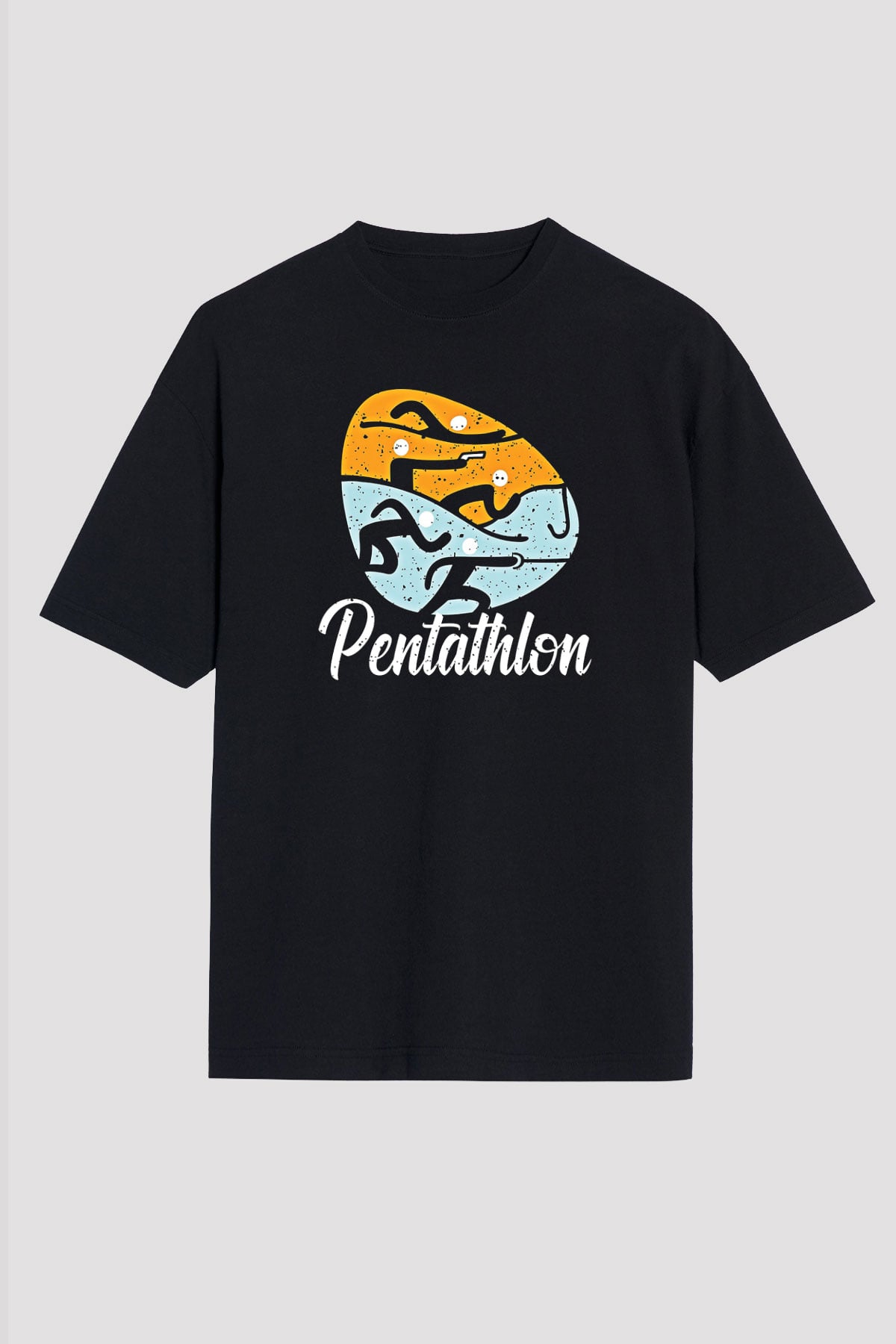 Pentathlon Baskılı Unisex Siyah Oversize Tişört