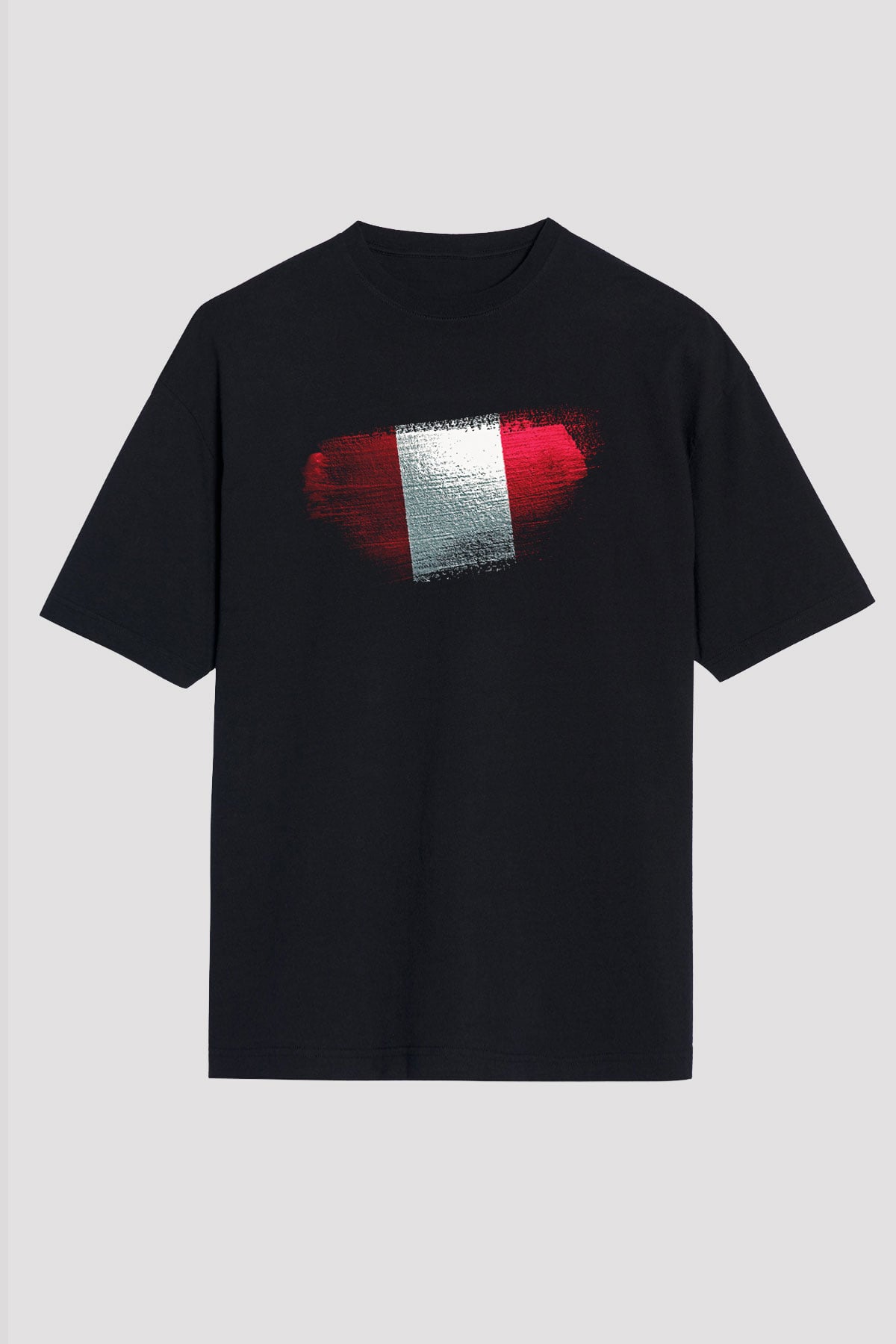 Peru Bayrağı Baskılı Unisex Siyah Oversize Tişört