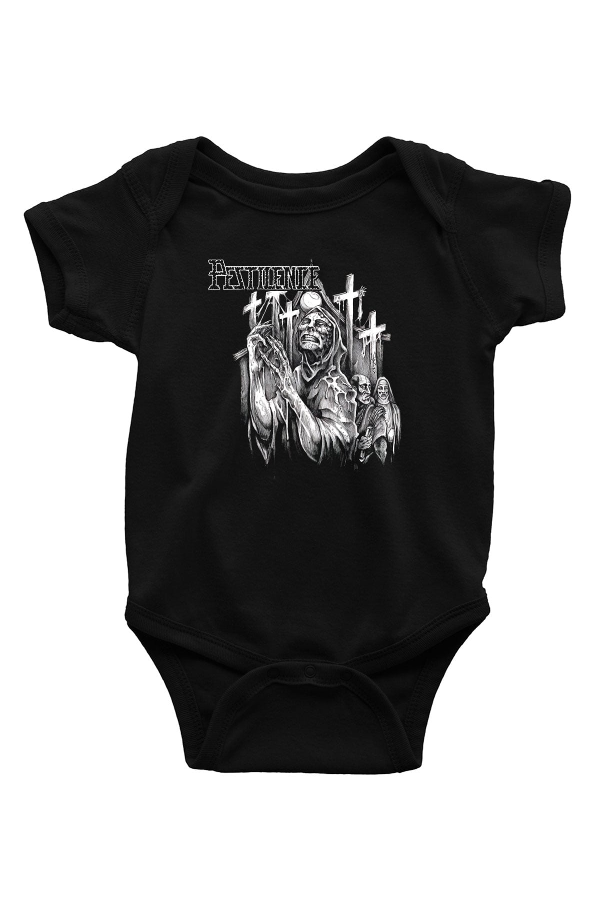 Pestilence Baskılı Unisex Siyah Bebek Body - Zıbın