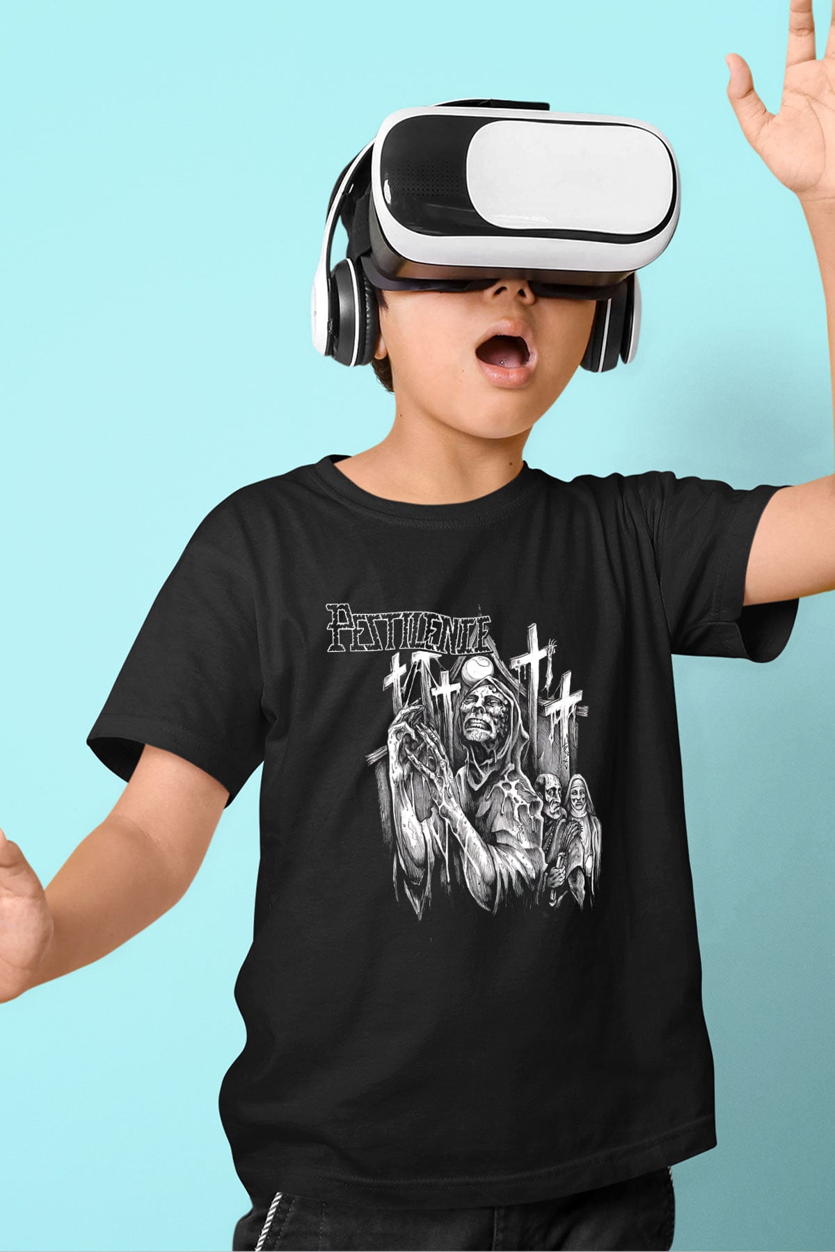 Pestilence Baskılı Unisex Siyah Çocuk Tişört - Tshirt