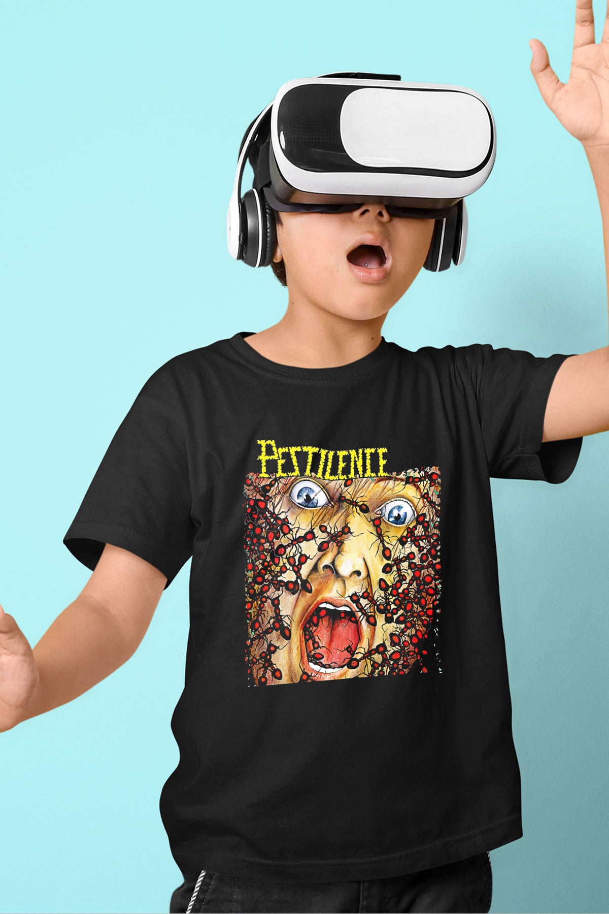 Pestilence Baskılı Unisex Siyah Çocuk Tişört - Tshirt