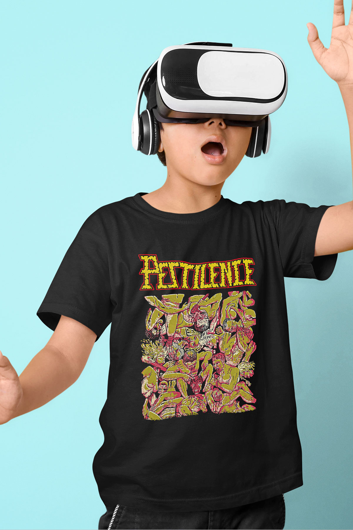 Pestilence Baskılı Unisex Siyah Çocuk Tişört - Tshirt