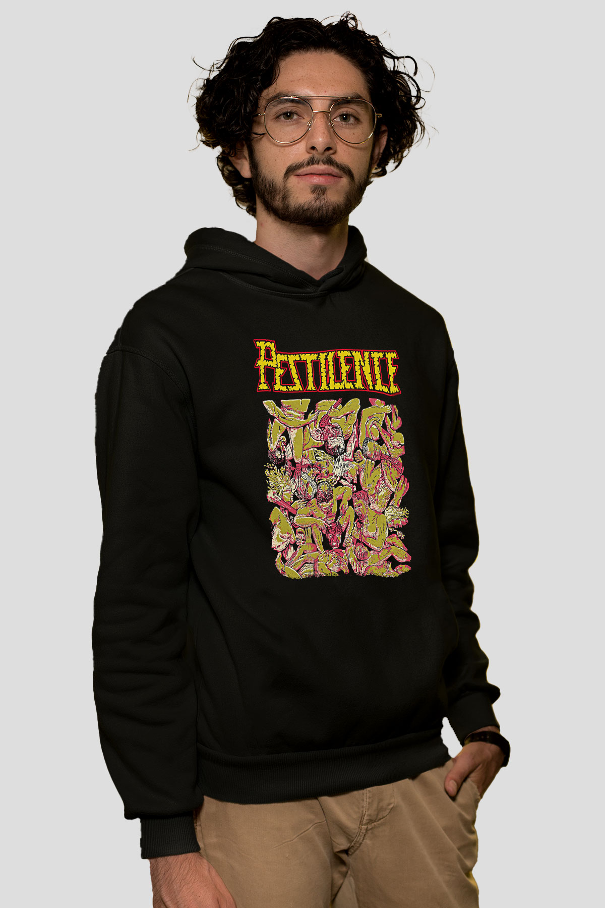 Pestilence Baskılı Unisex Siyah Kapüşonlu Sweatshirt
