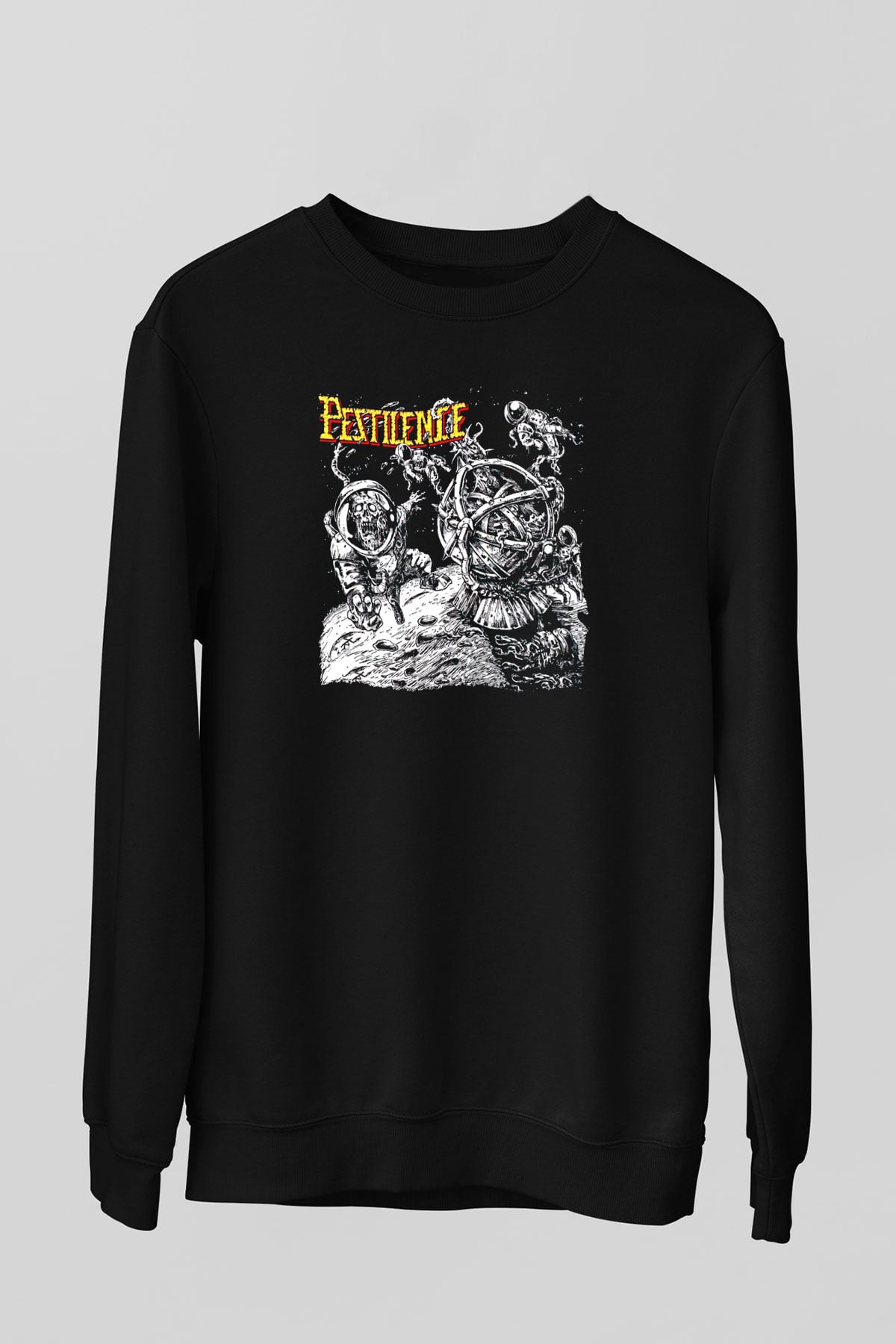 Pestilence Baskılı Unisex Siyah Sweatshirt