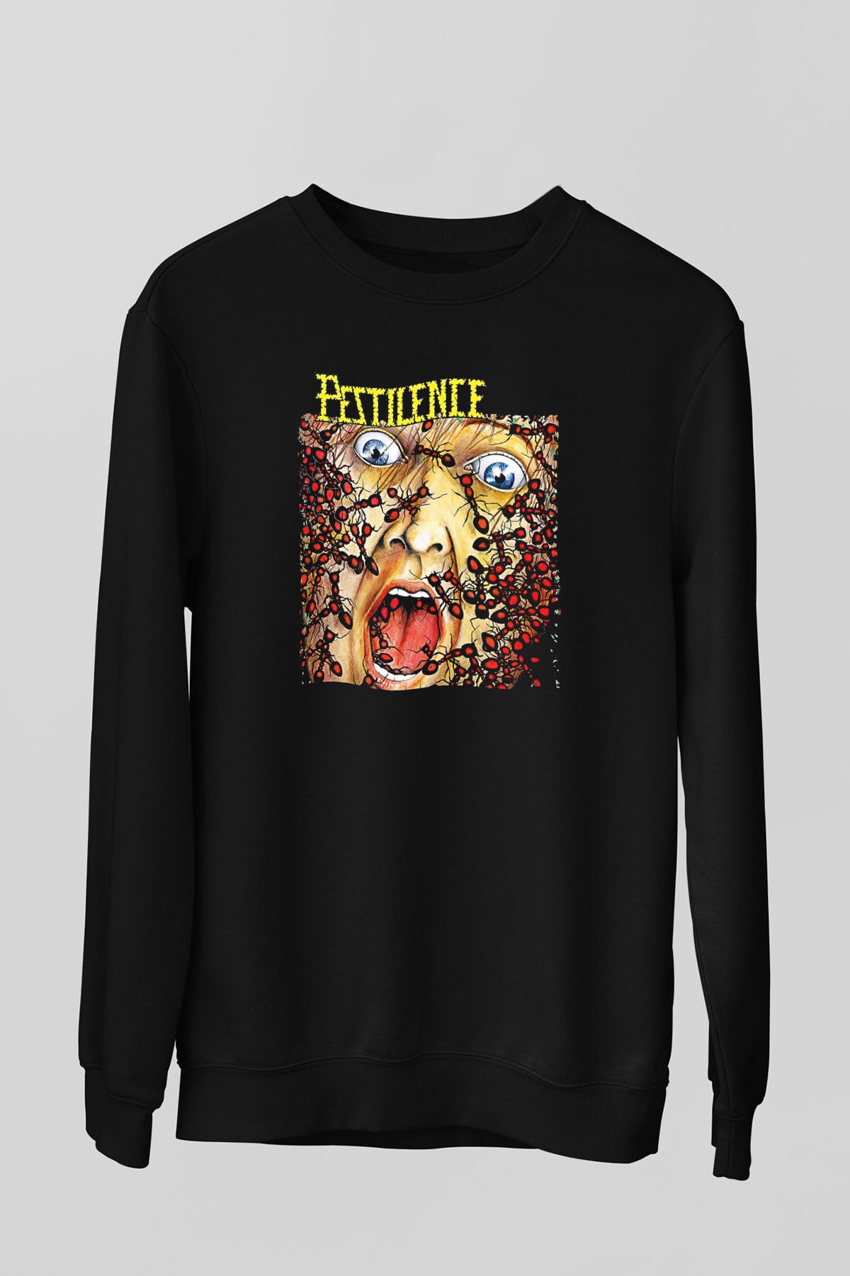 Pestilence Baskılı Unisex Siyah Sweatshirt