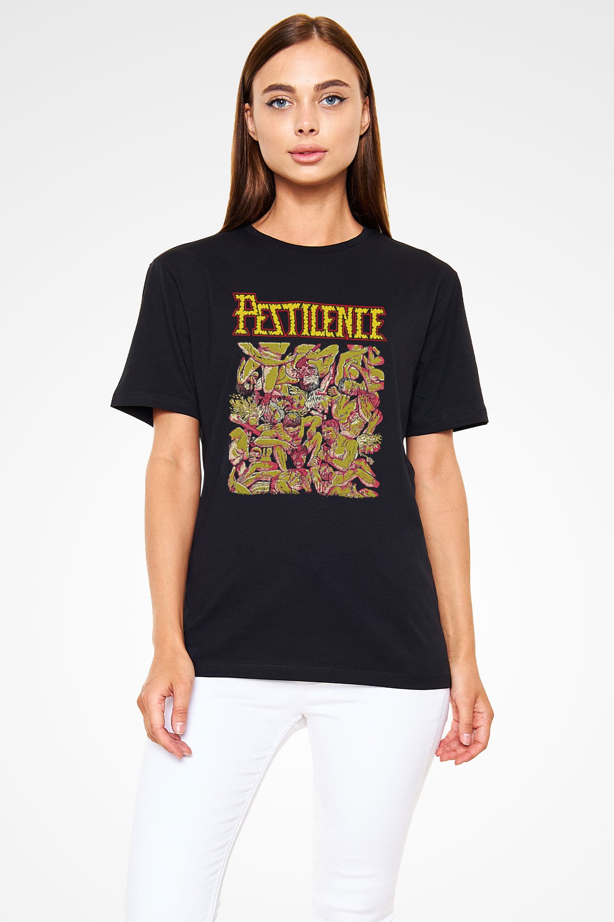 Pestilence Baskılı Unisex Siyah Tişört - Tshirt