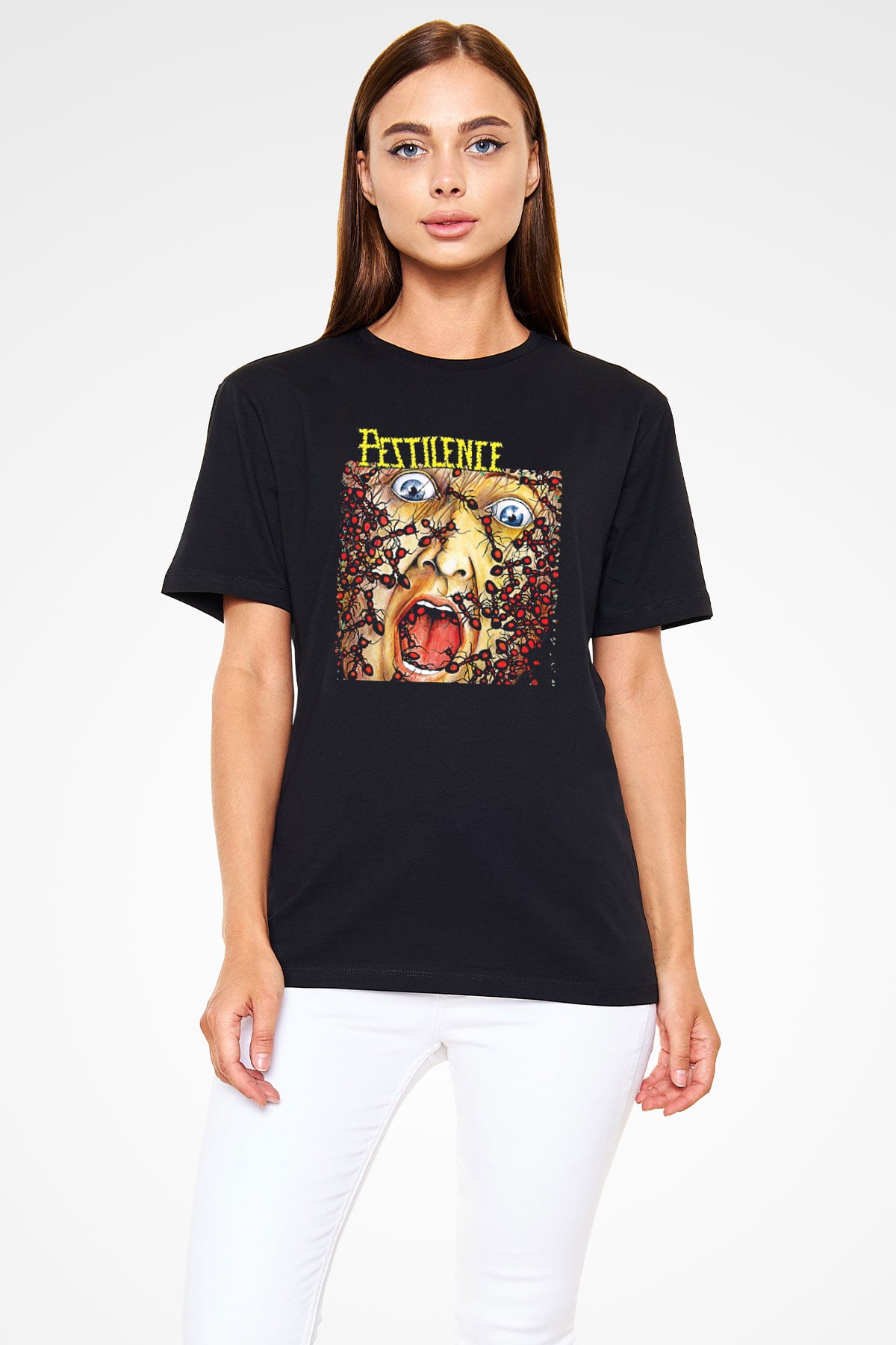 Pestilence Baskılı Unisex Siyah Tişört - Tshirt