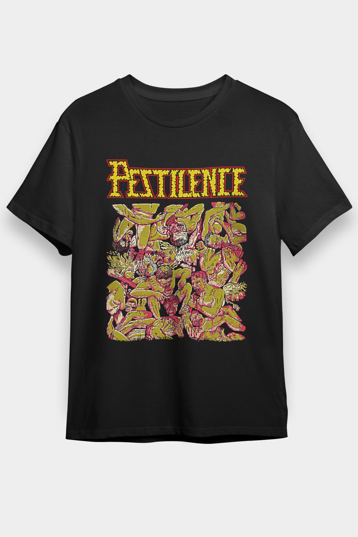 Pestilence Baskılı Unisex Siyah Tişört - Tshirt