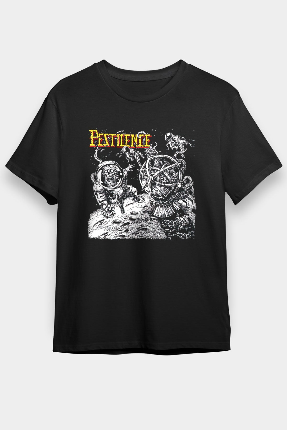 Pestilence Baskılı Unisex Siyah Tişört - Tshirt