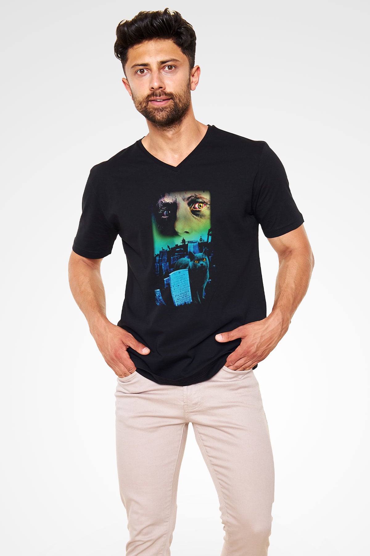 Pet Sematary Siyah Unisex V Yaka Tişört