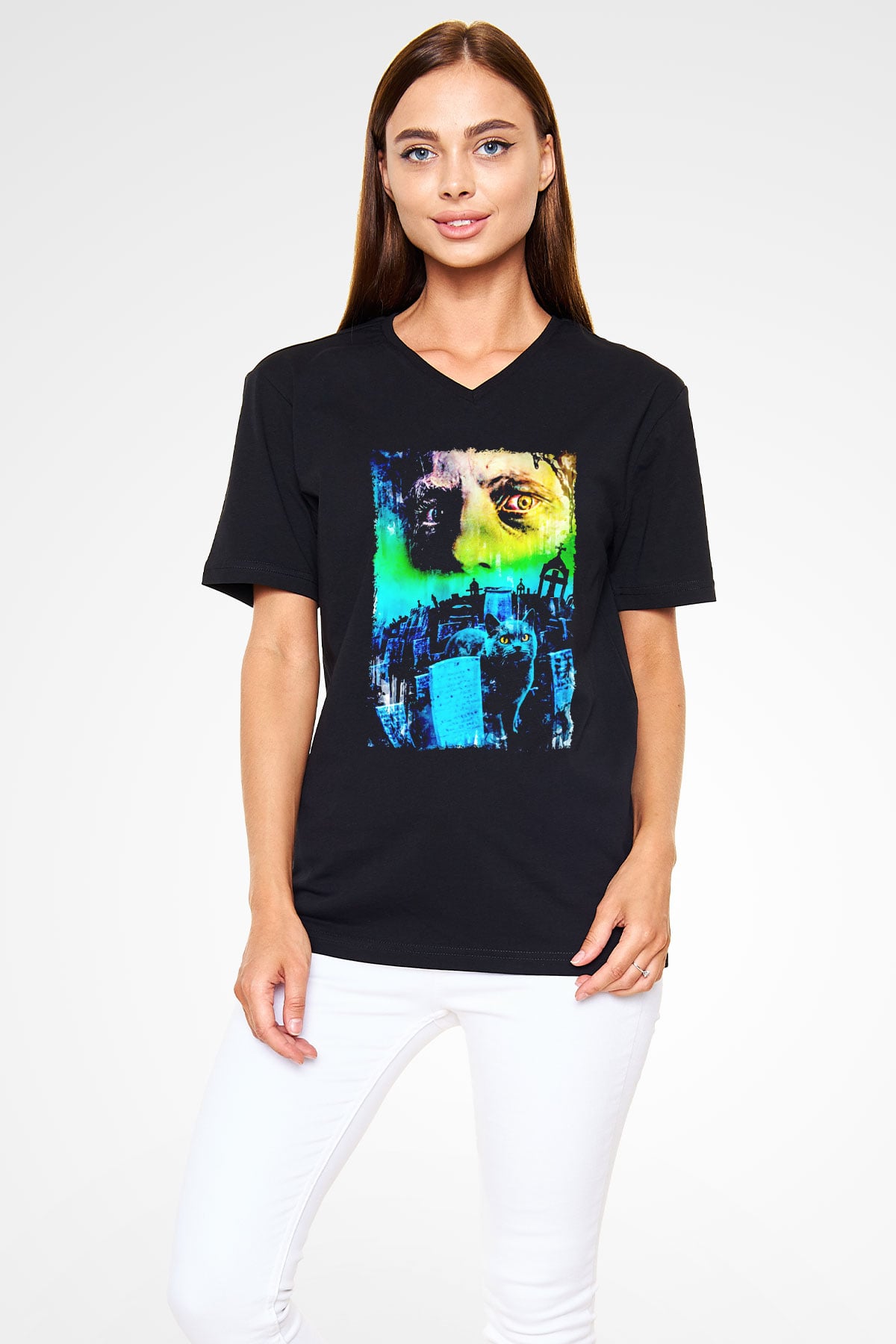 Pet Sematary Siyah Unisex  V Yaka Tişört