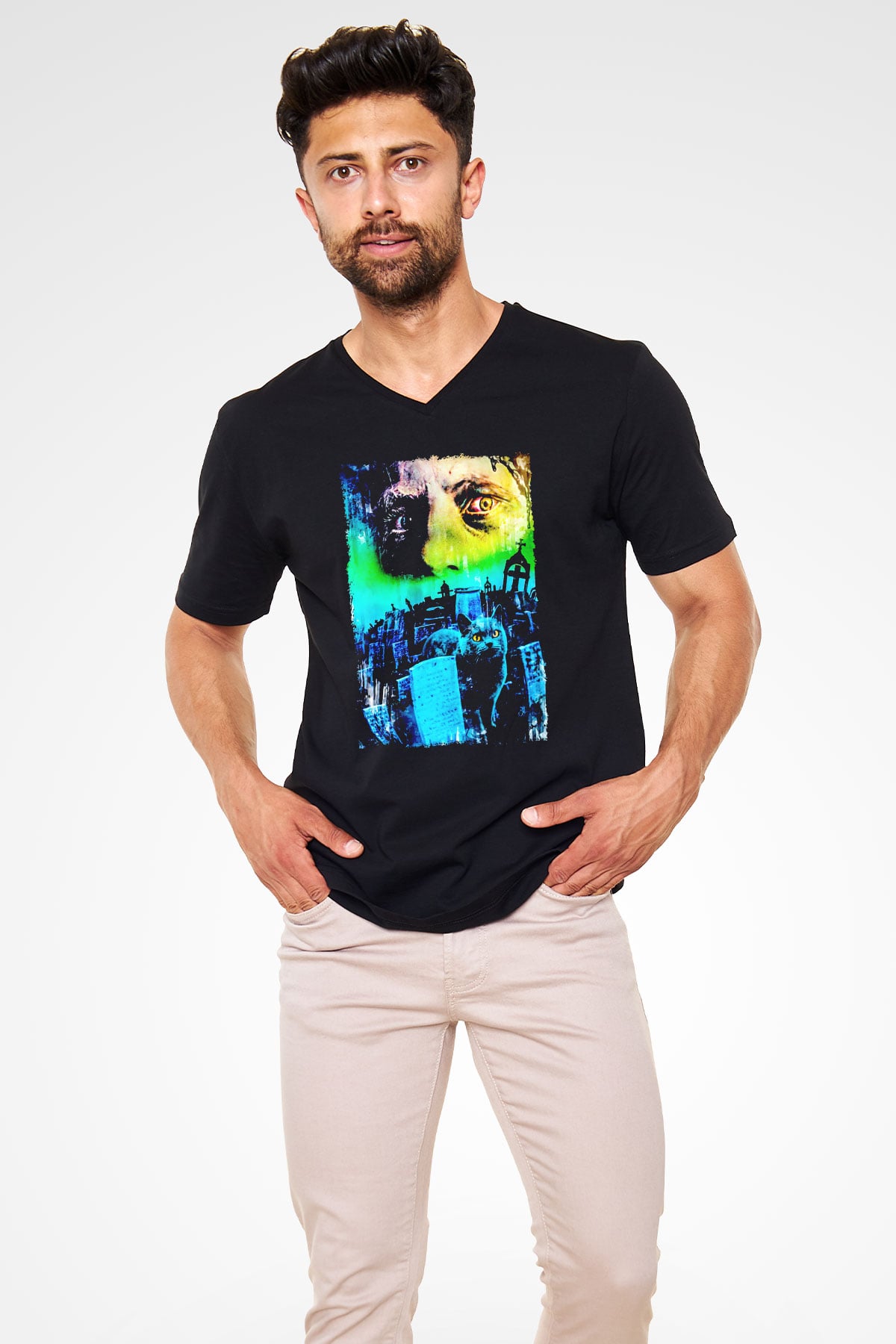Pet Sematary Siyah Unisex  V Yaka Tişört