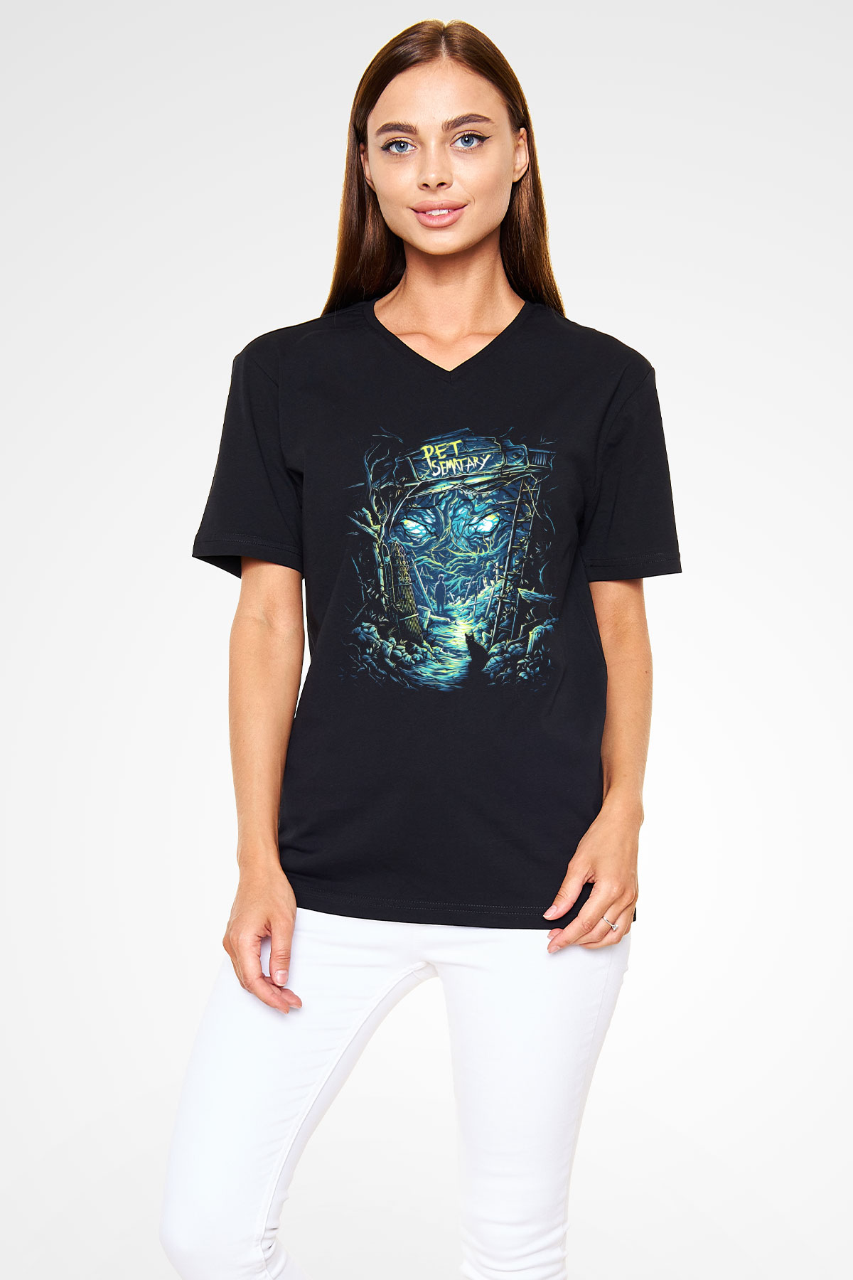 Pet Sematary Siyah Unisex V Yaka Tişört