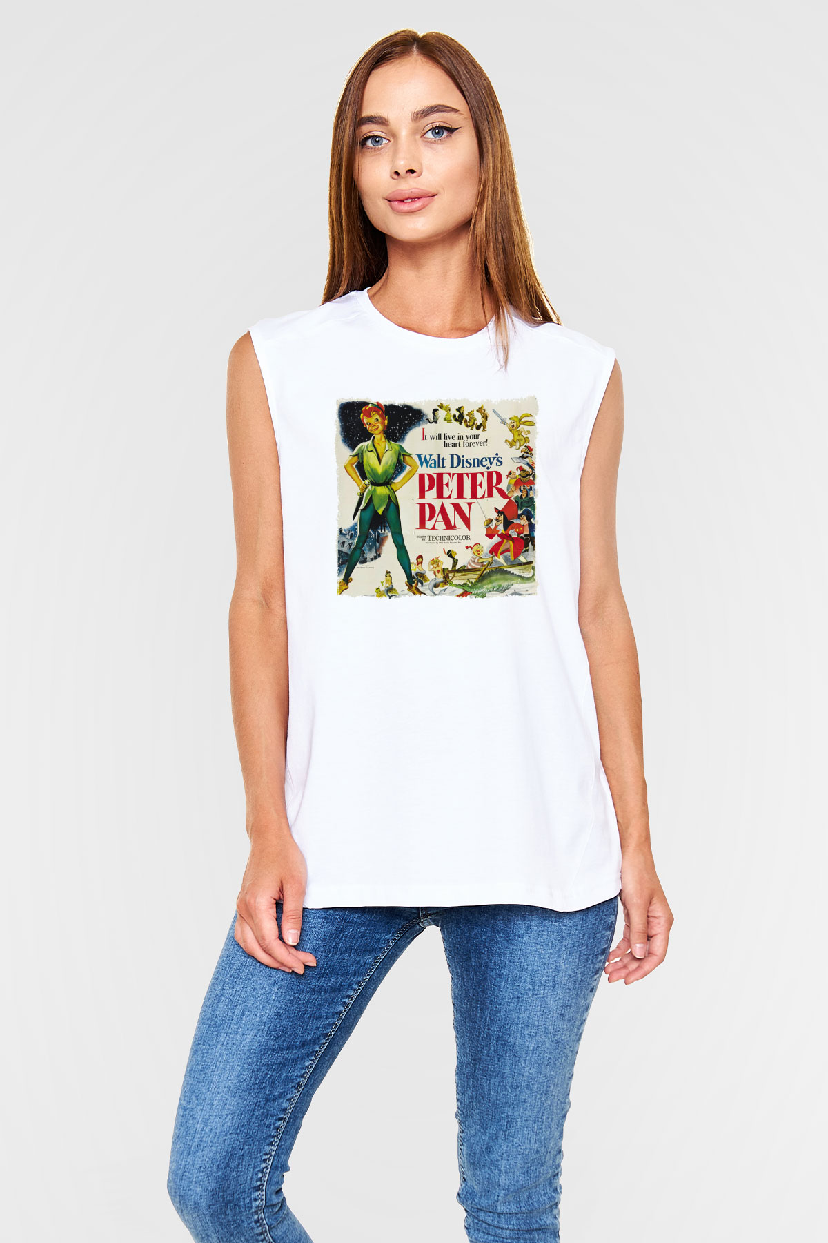 Peter Pan Beyaz Unisex Kolsuz Tişört