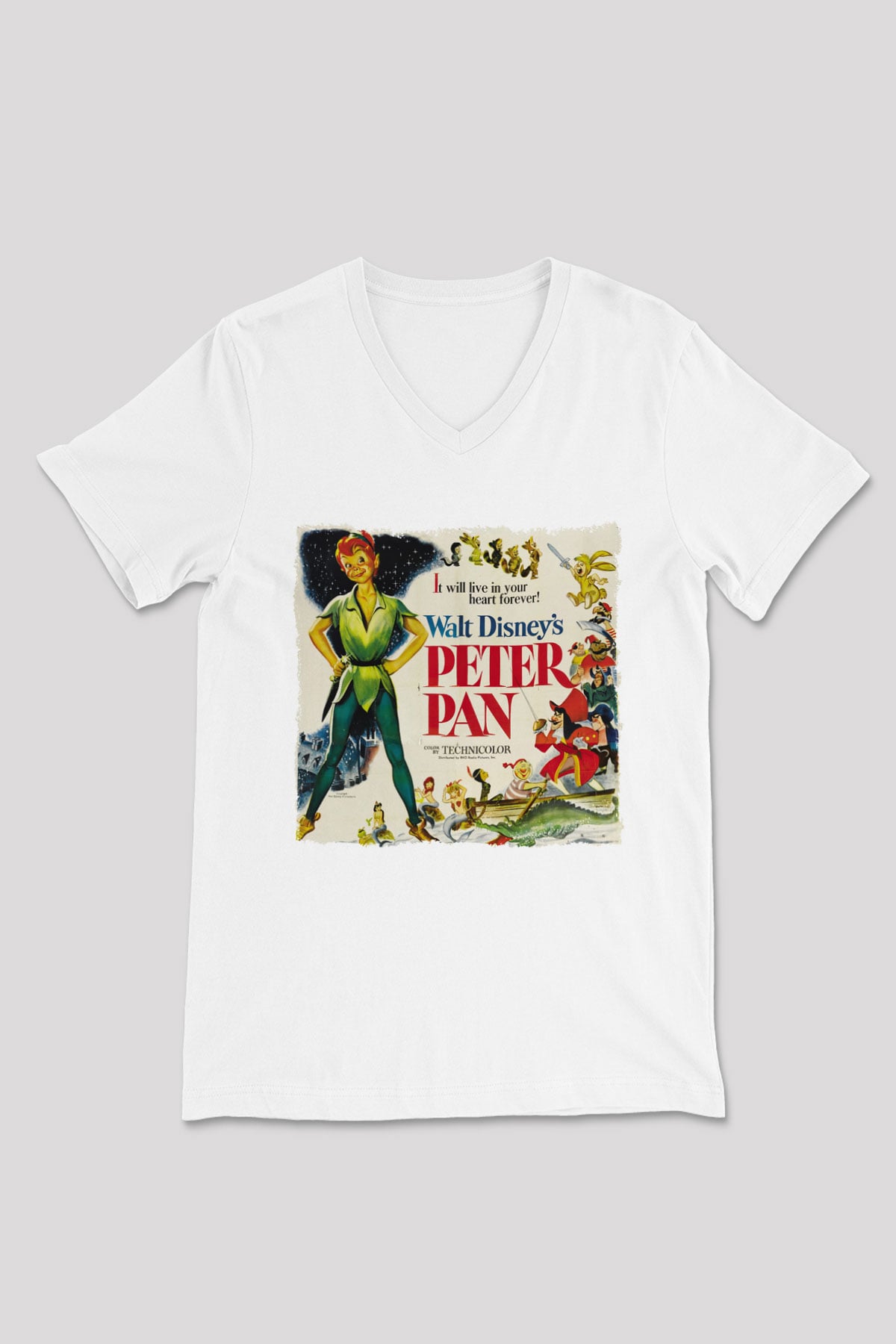 Peter Pan Beyaz Unisex V Yaka Tişört