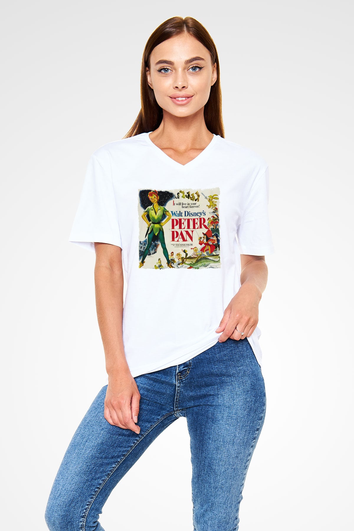 Peter Pan Beyaz Unisex V Yaka Tişört