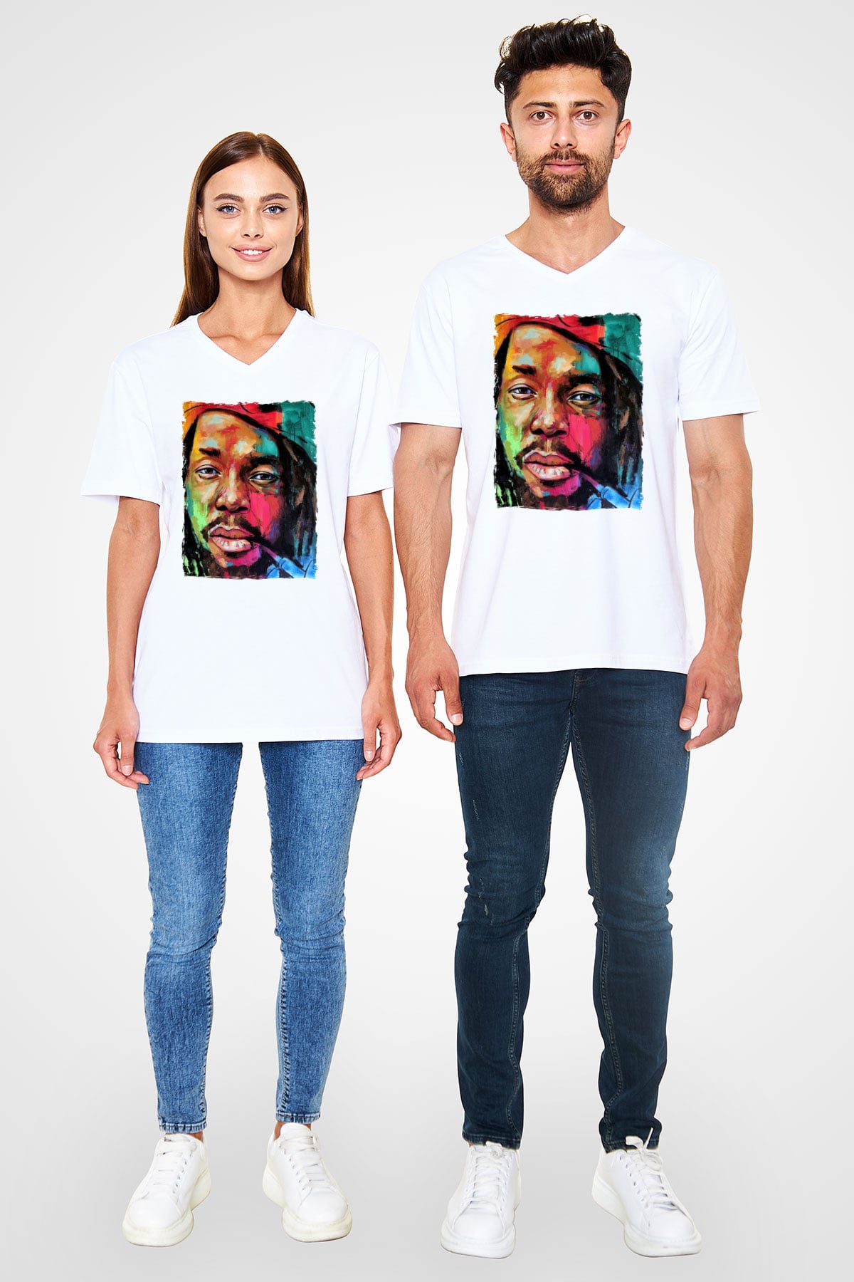 Peter Tosh Beyaz Unisex V Yaka Tişört