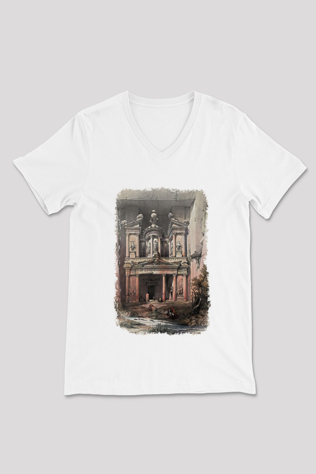 Petra Beyaz Unisex V Yaka Tişört T-Shirt