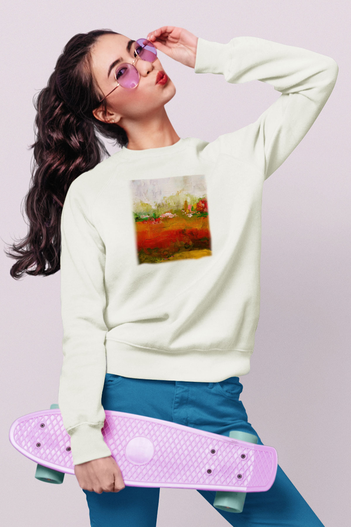 Peyzaj Beyaz Unisex Sweatshirt