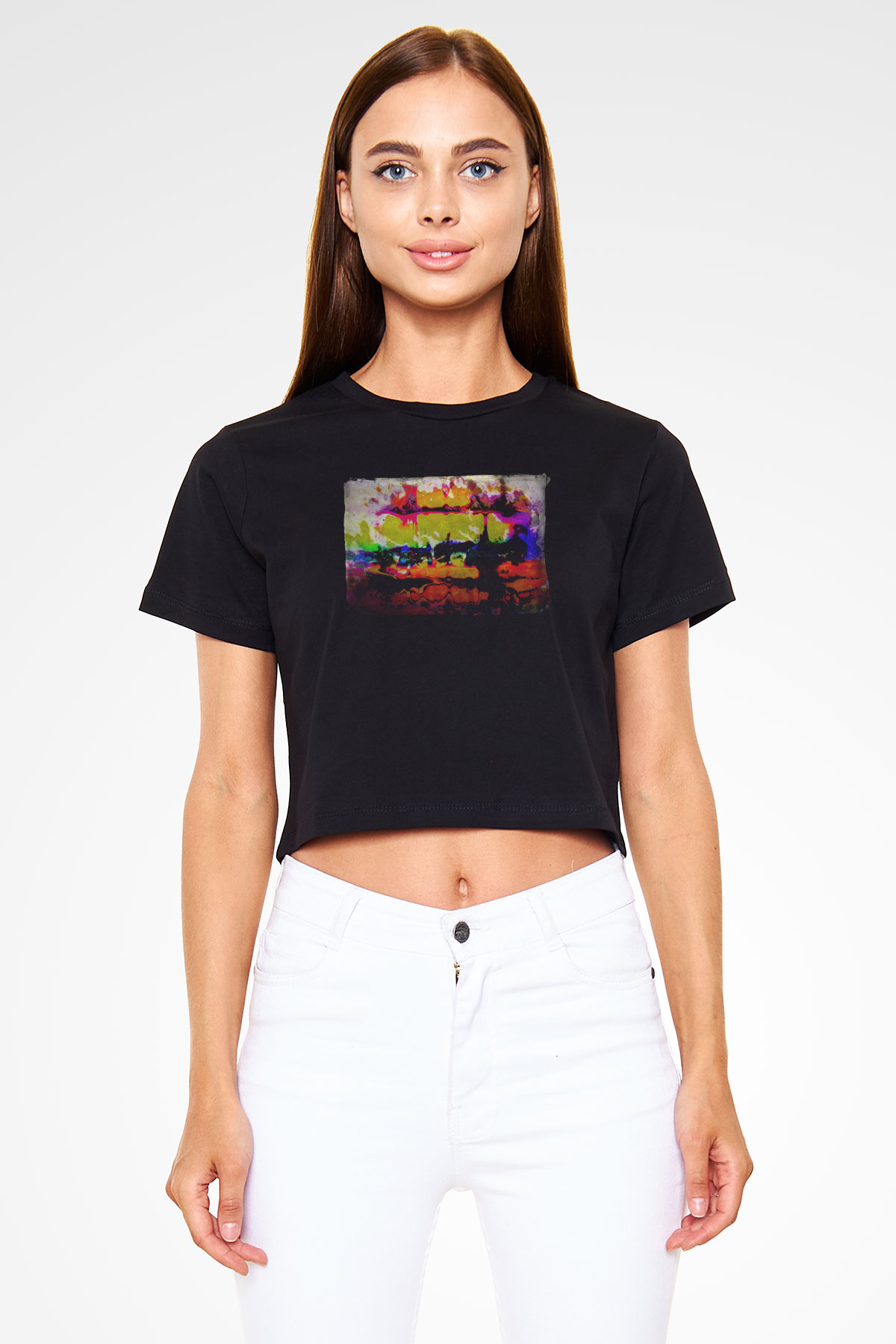 Peyzaj Siyah  Crop Top Tişört