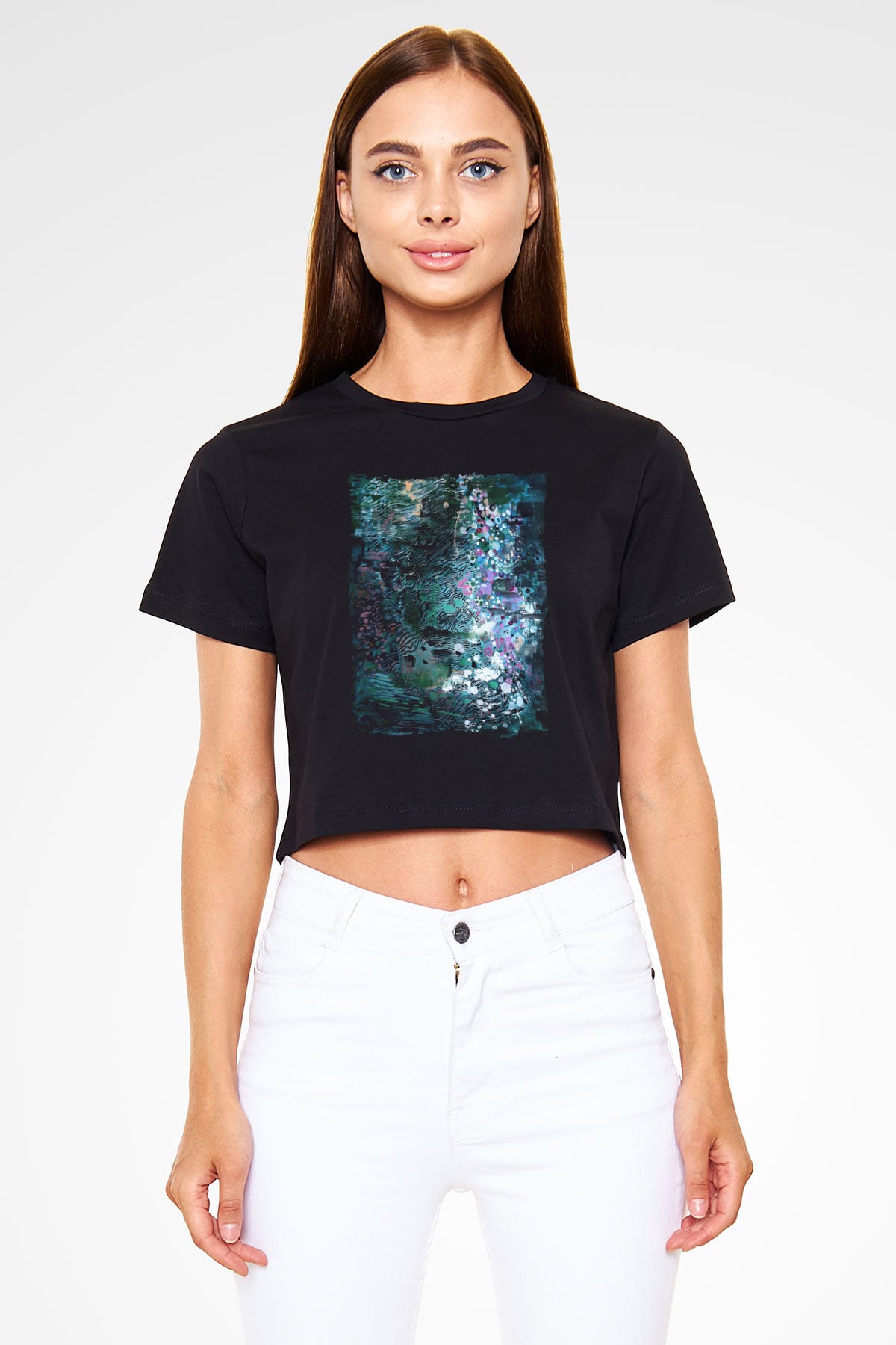 Peyzaj Siyah  Crop Top Tişört