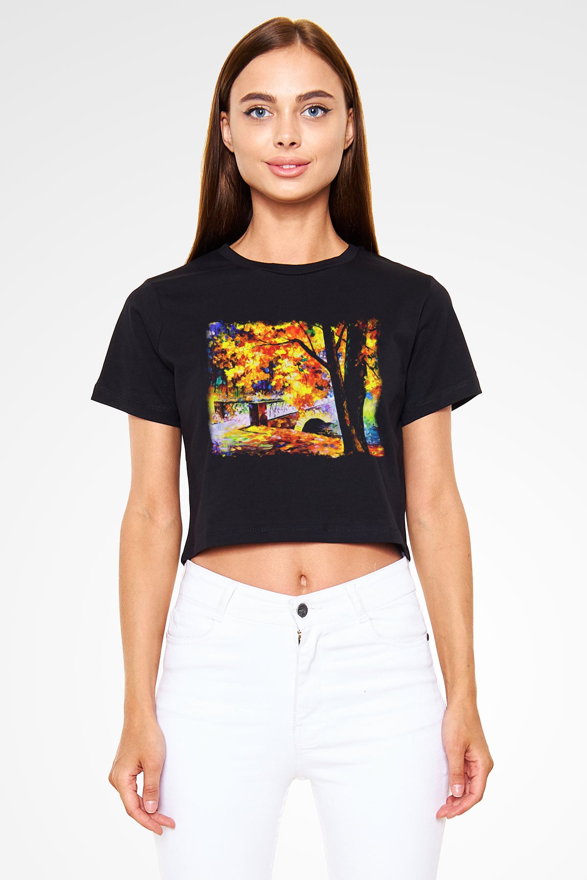 Peyzaj Siyah Crop Top Tişört