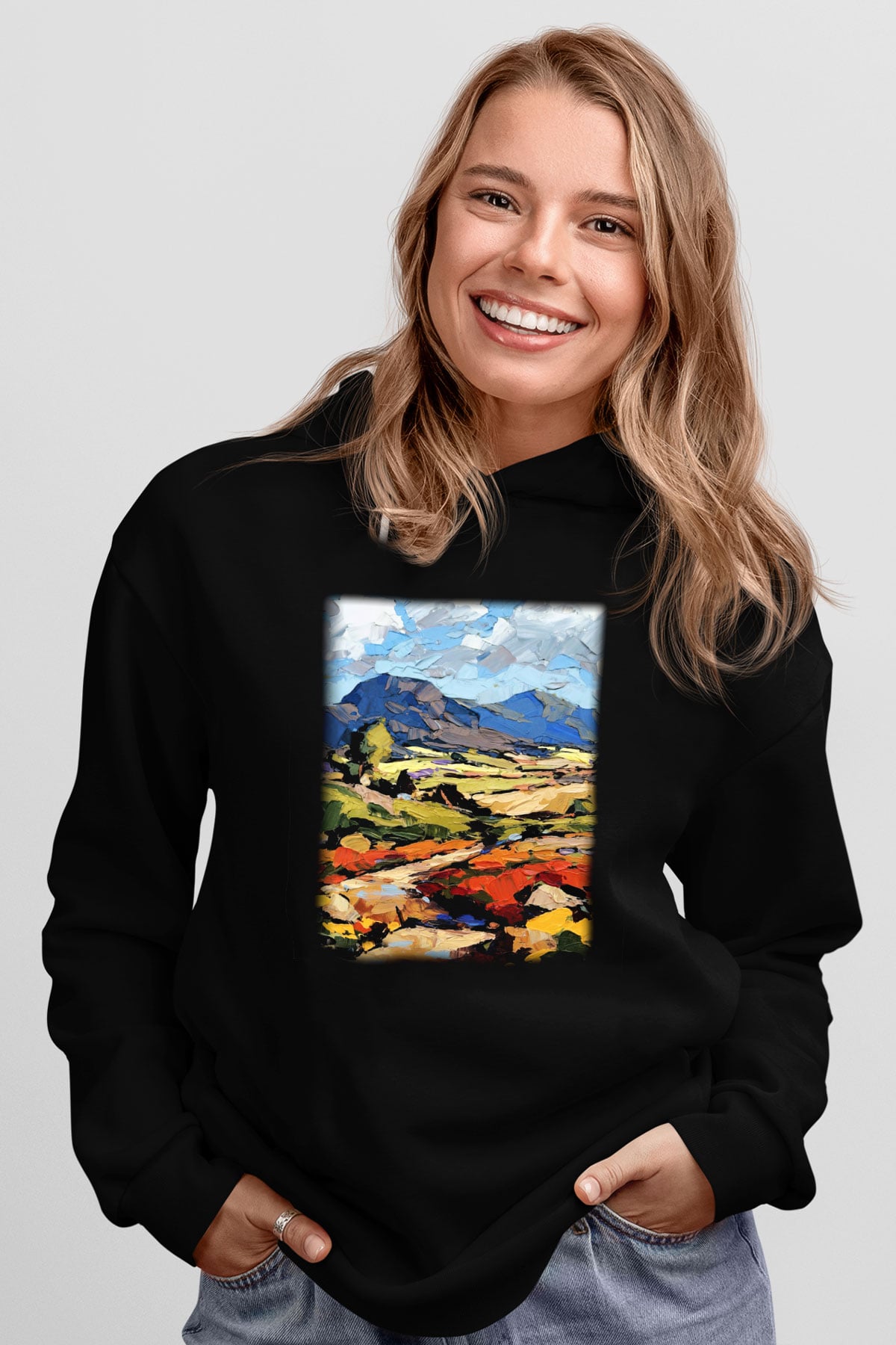 Peyzaj Siyah Unisex Hoodie