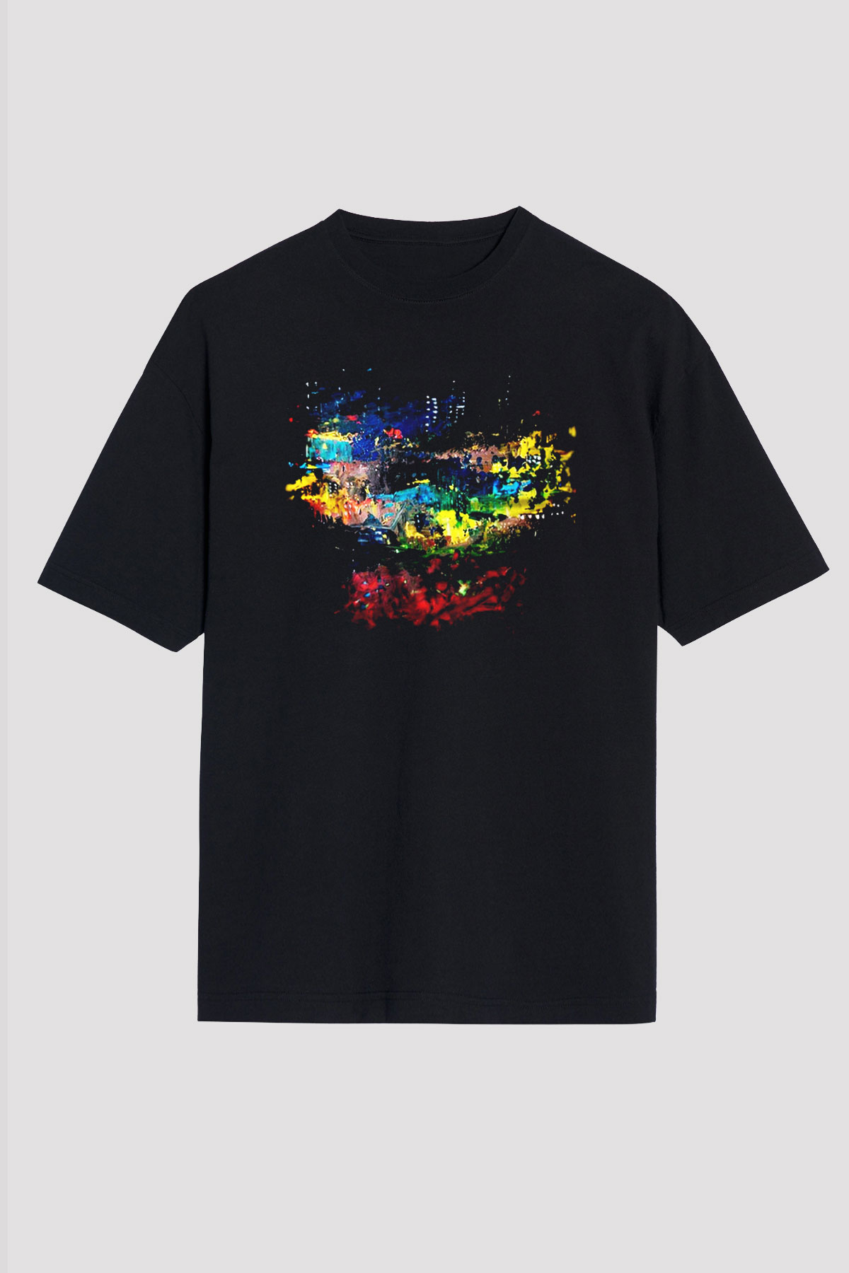 Peyzaj Siyah Unisex Oversize Tişört T-Shirt