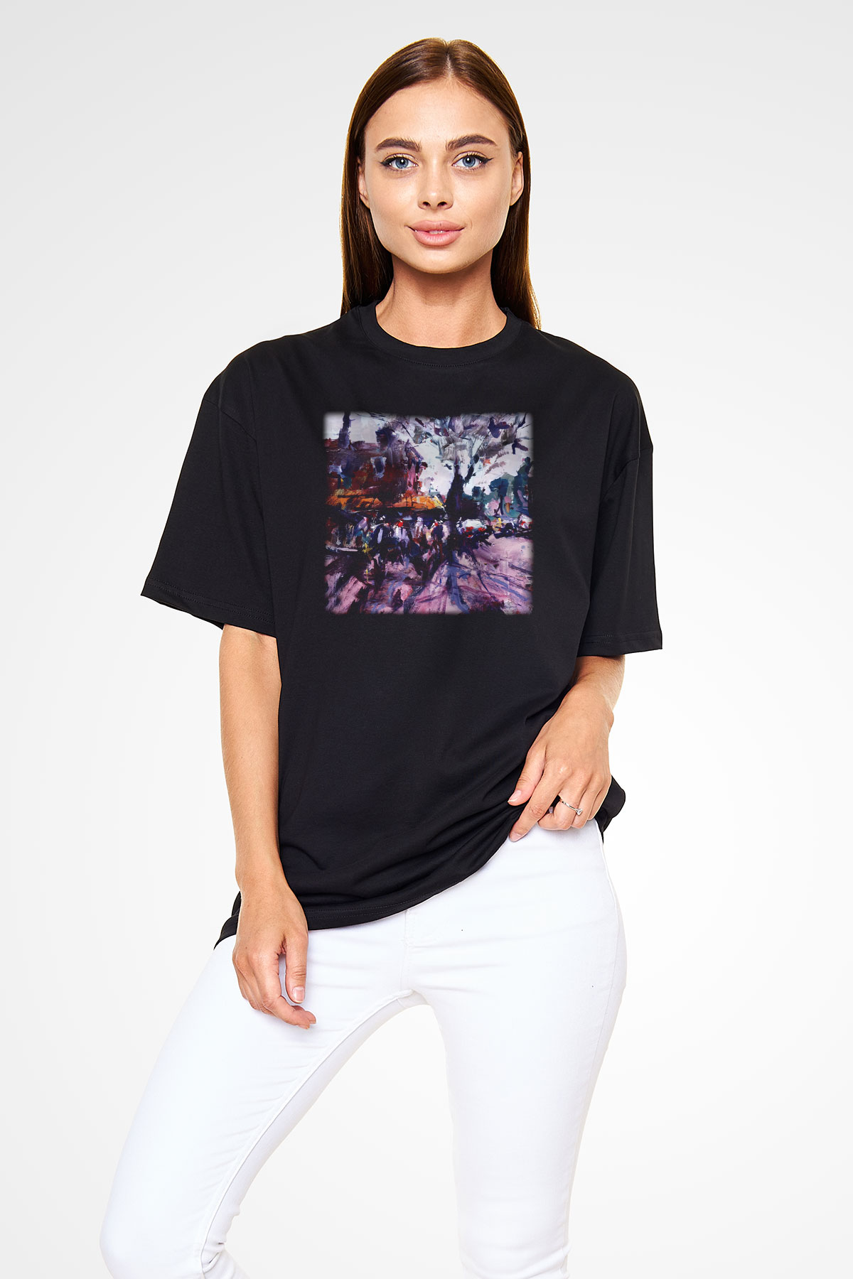 Peyzaj Siyah Unisex Oversize Tişört T-Shirt
