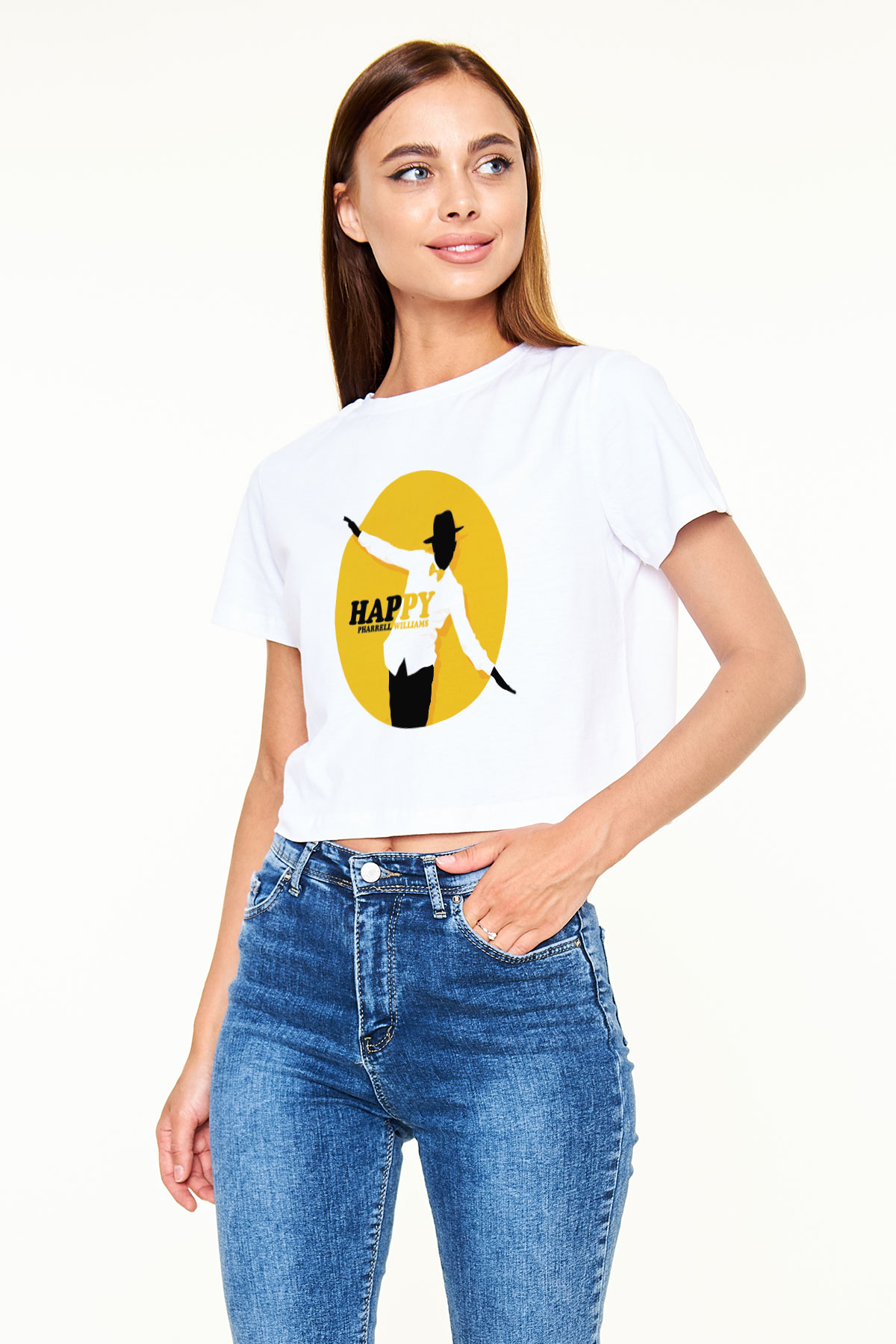 Pharrel Williams Beyaz Croptop Tişört
