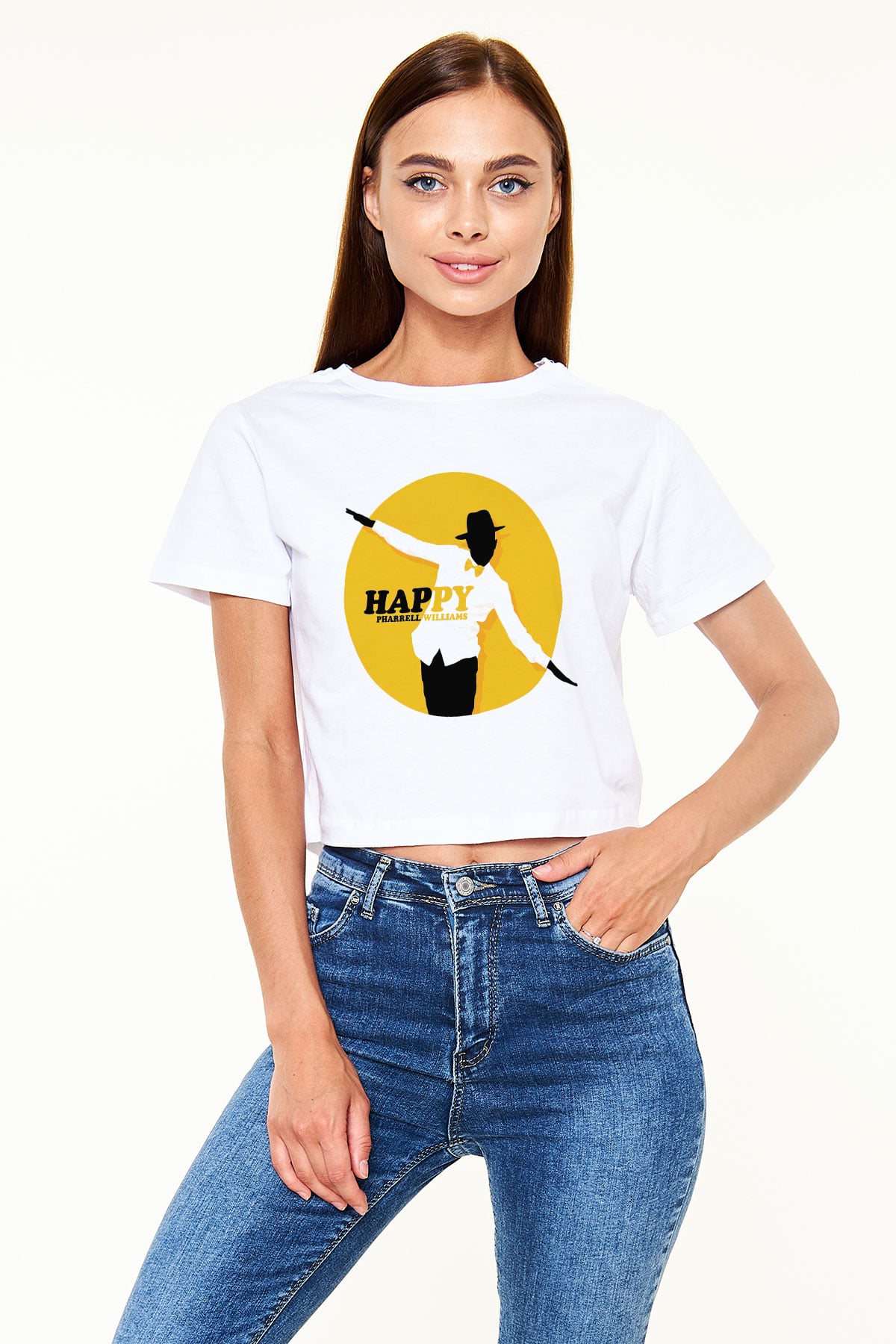 Pharrel Williams Beyaz Croptop Tişört