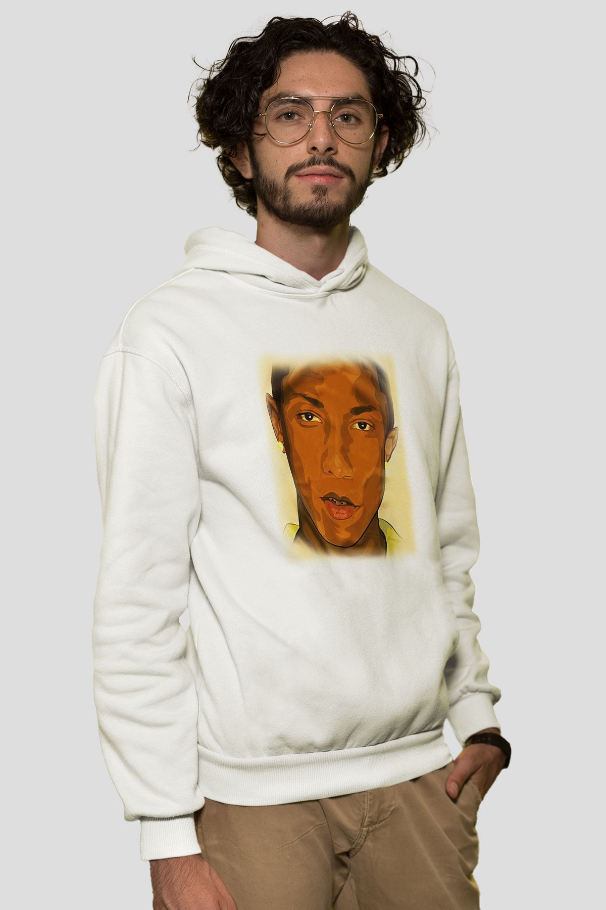 Pharrel Williams Beyaz Unisex Kapşonlu Sweatshirt