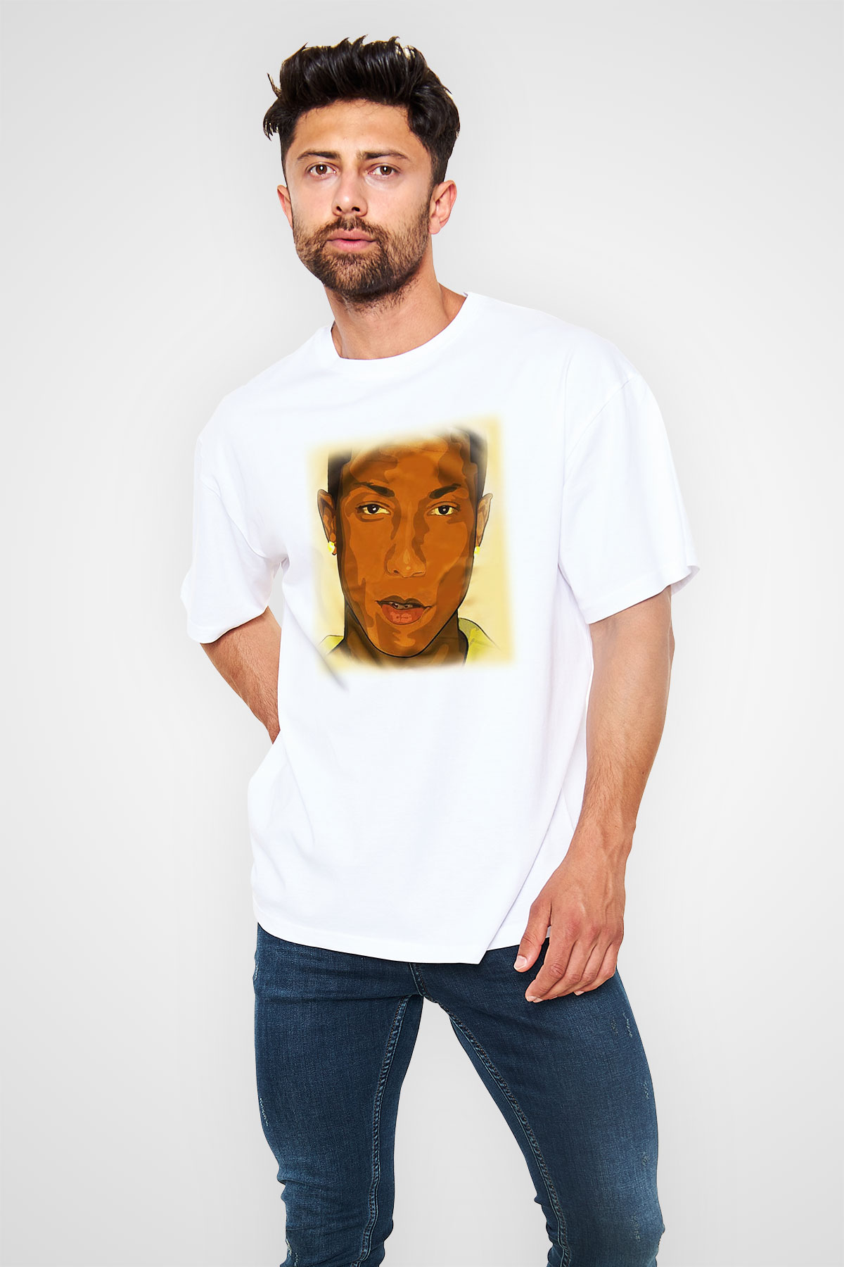 Pharrel Williams Beyaz Unisex Oversize Tişört T-Shirt