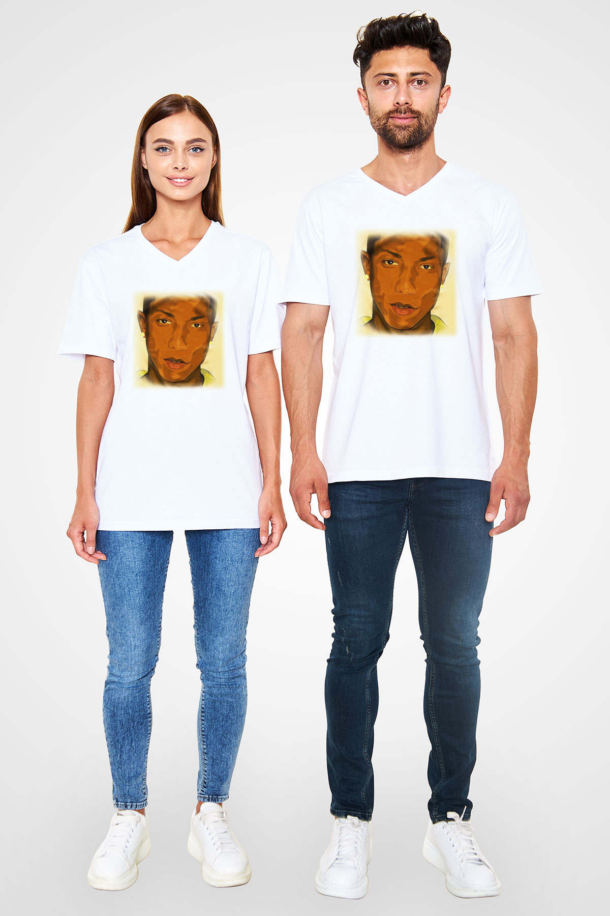 Pharrel Williams Beyaz Unisex V Yaka Tişört T-Shirt