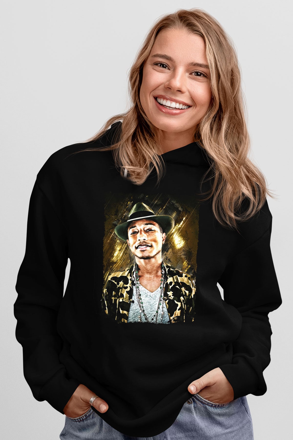Pharrel Williams Siyah Unisex Kapüşonlu Sweatshirt