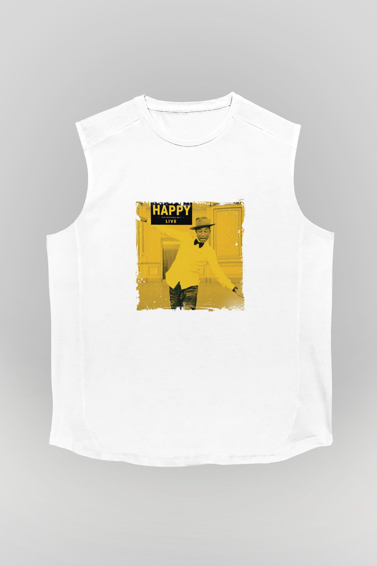 Pharrell Williams Baskılı Unisex Beyaz Kolsuz Tişört